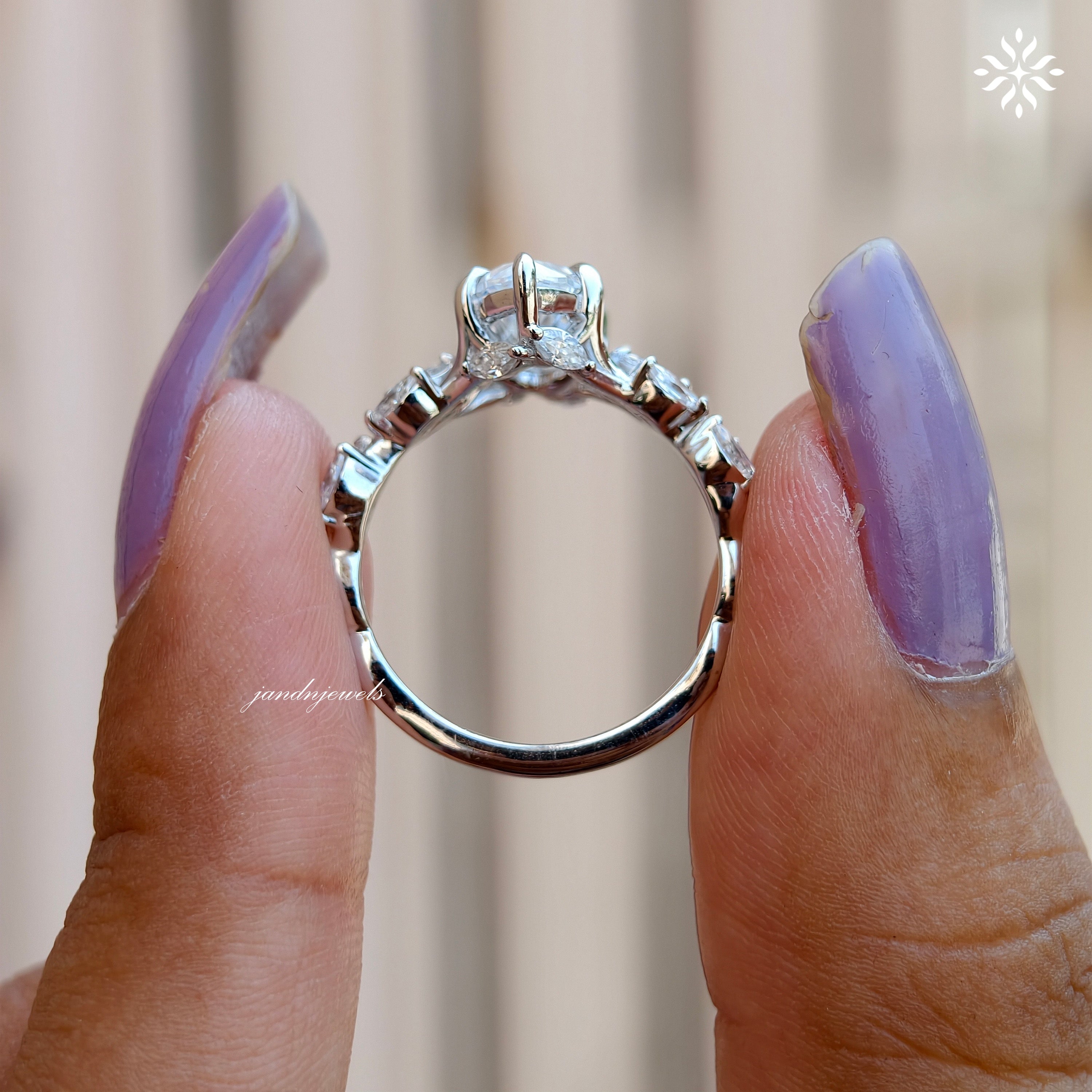2CT Marquise Cut Moissanite Engagement Ring 14K White Gold Floral Vine Art Deco Ring