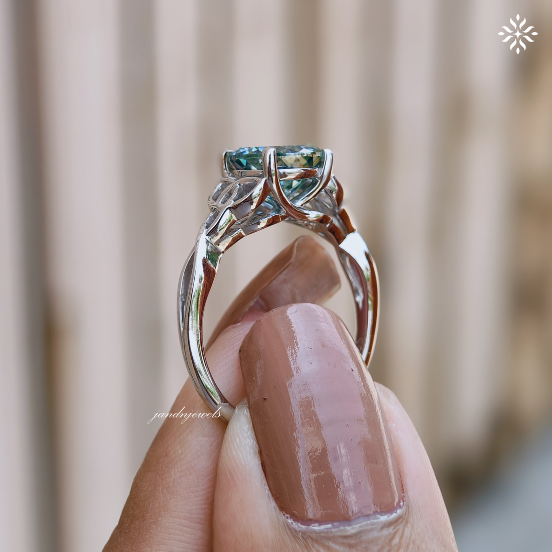 Vintage Celtic Knot Ring Cyan Blue Portuguese Cut Moissanite Engagement Ring Promise Ring for Her