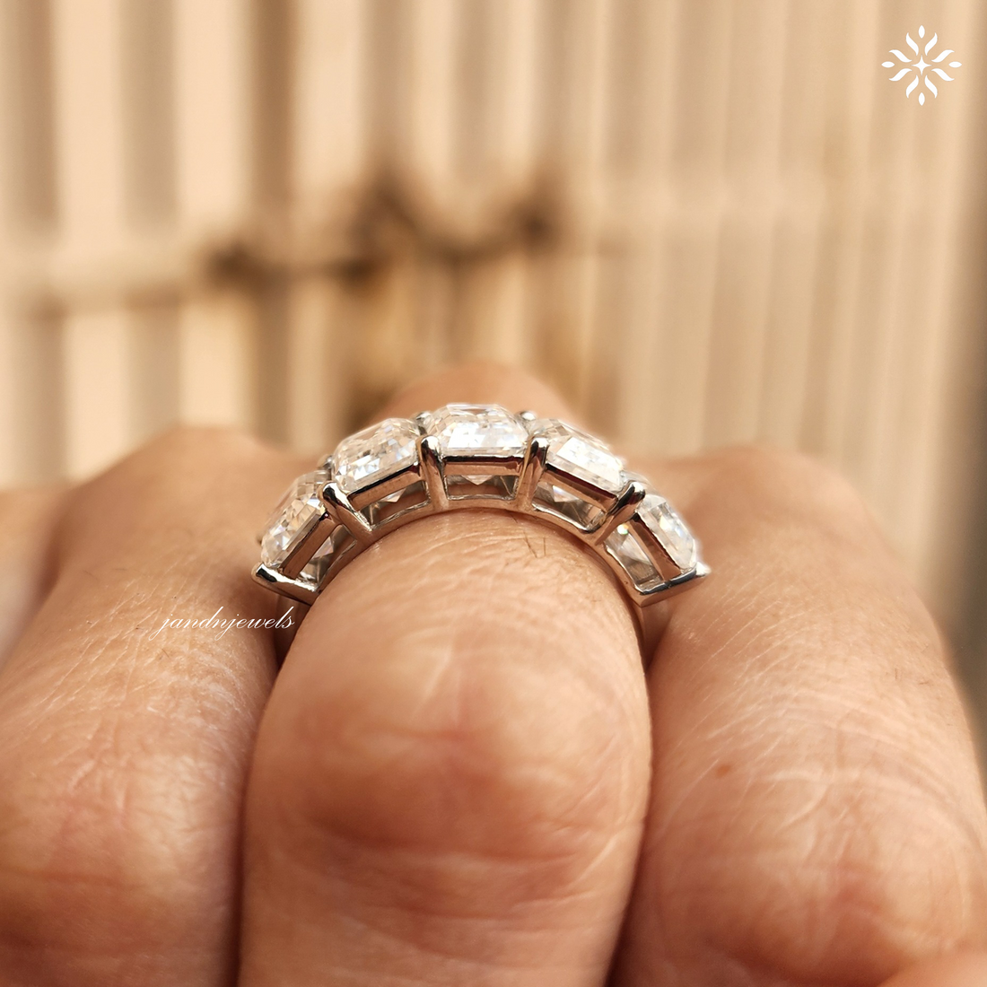 5 Stone Emerald Cut Moissanite Ring, Emerald Cut Solitaire Band, 5 Stone Emerald Cut Half Eternity Band, Promise Stackable Eternity Ring