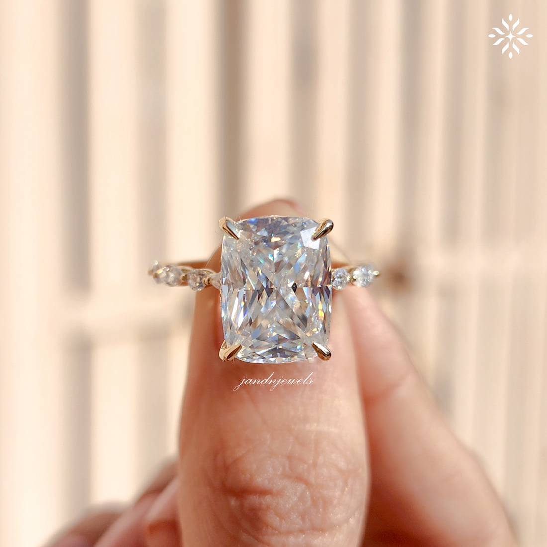 4CT Cushion Cut Moissanite Engagement Ring Hidden Halo 14K Gold Diamond Band Bridal Ring