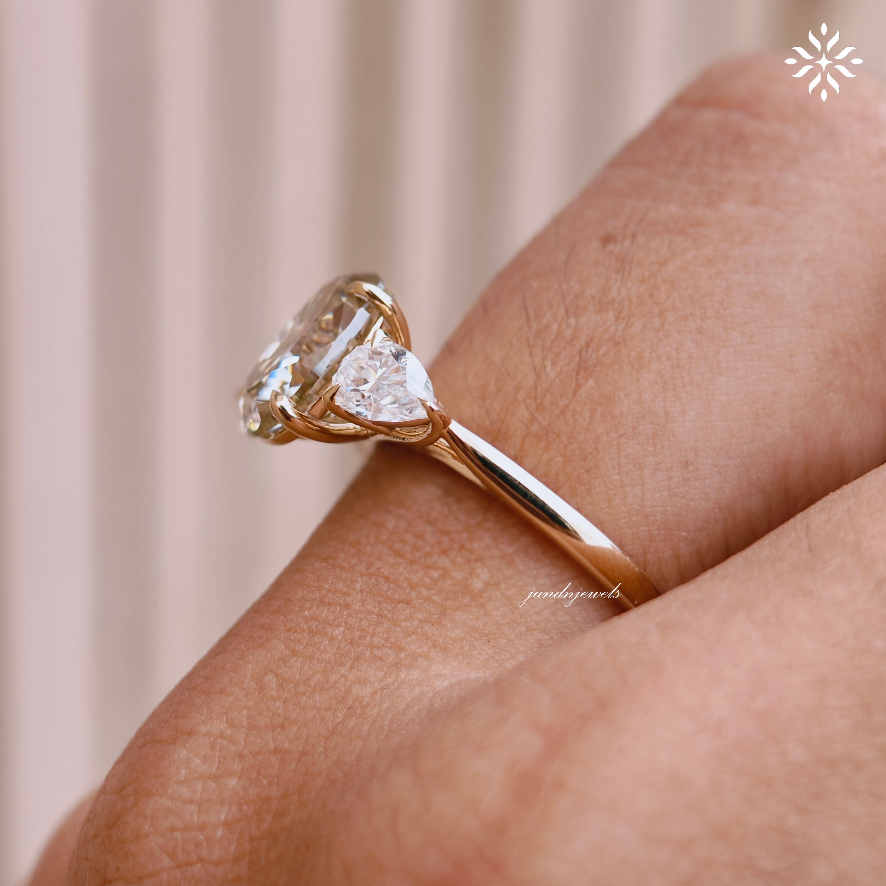 2CT Canary Yellow Oval Cut Moissanite Three Stone Wedding Ring Pear Cut Side Stone Trilogy Ring Luxurious 14K Gold Anniversary Gift for Wife