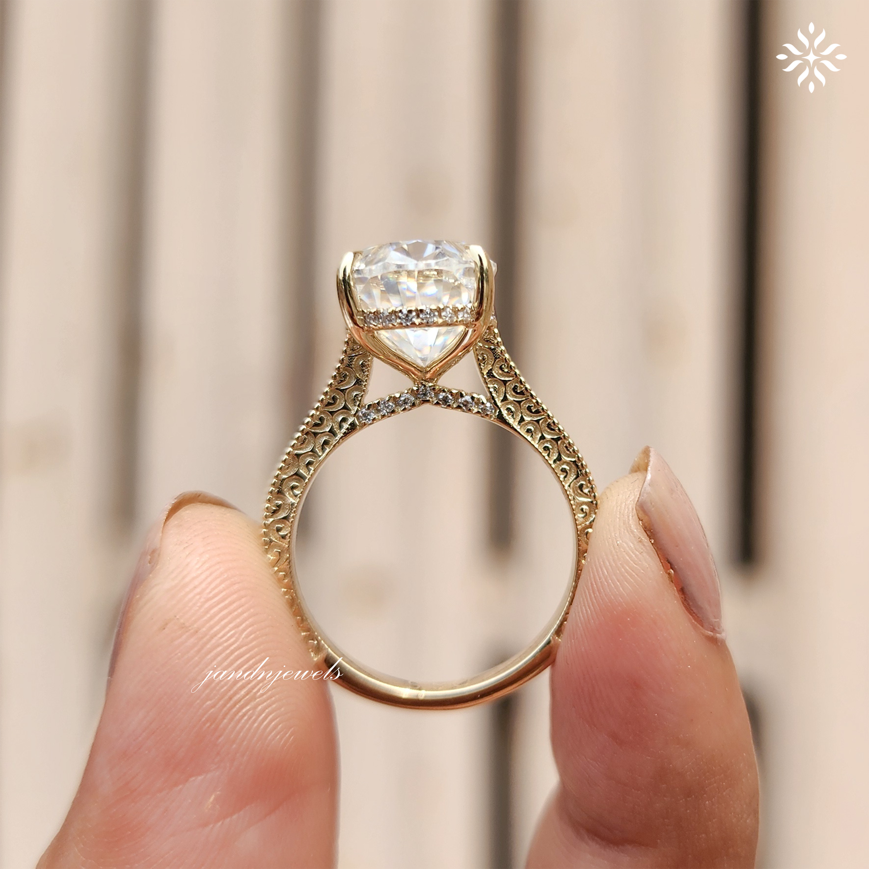 Art Deco Engraved Oval Moissanite Engagement Ring 14K Gold Ring Hidden Halo Oval Solitaire Ring Unique Wedding Ring Promise Anniversary Ring