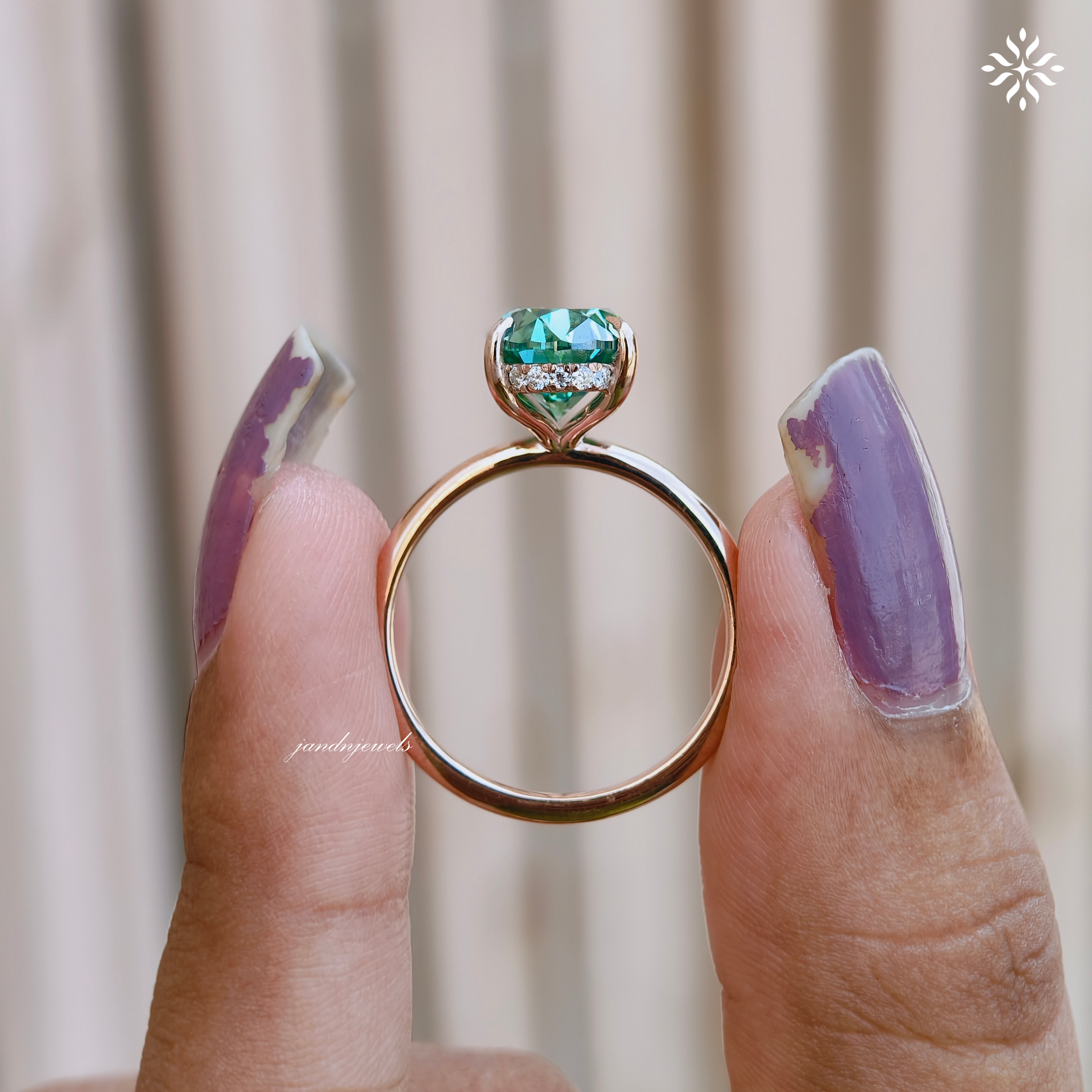 3CT Green Oval Shaped Moissanite Engagement Ring Solitaire Diamond Ring 14K Solid Rose Gold Ring Hidden Halo Promise Ring for Her