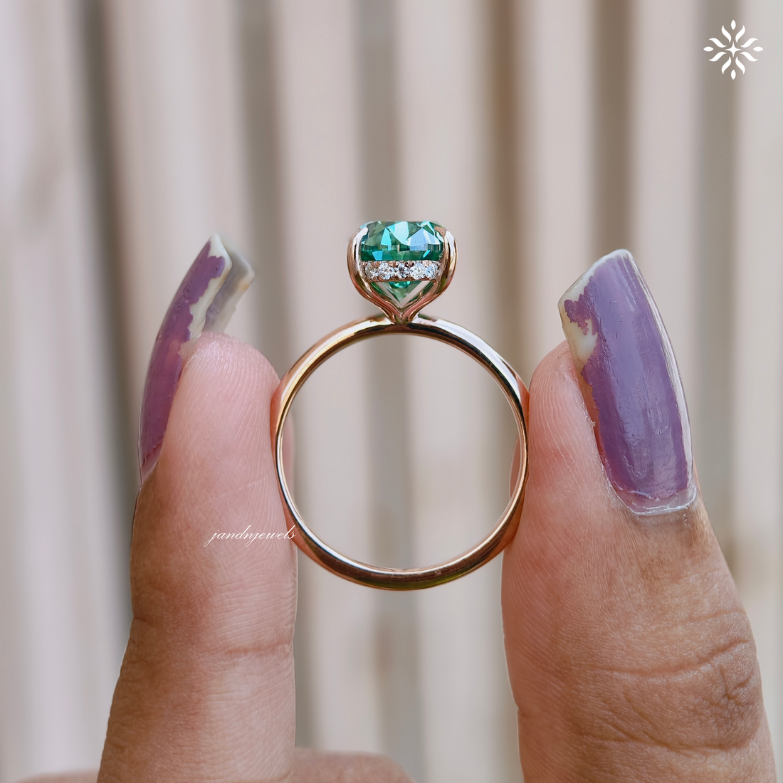 3CT Green Oval Shaped Moissanite Engagement Ring Solitaire Diamond Ring 14K Solid Rose Gold Ring Hidden Halo Promise Ring for Her