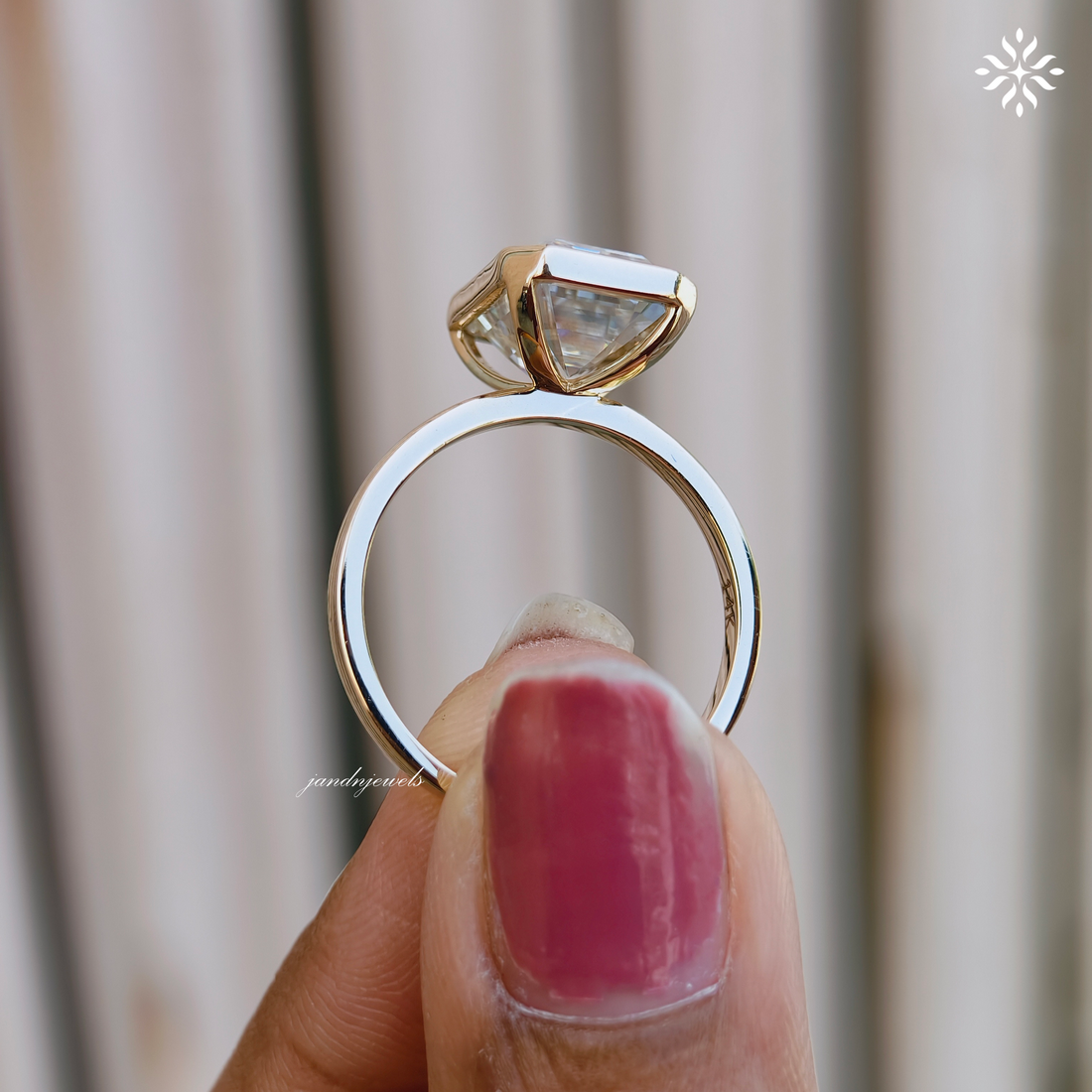 3 Carat Emerald Cut Lab Grown Diamond Engagement Ring | 14K Gold Bezel | IGI Certified