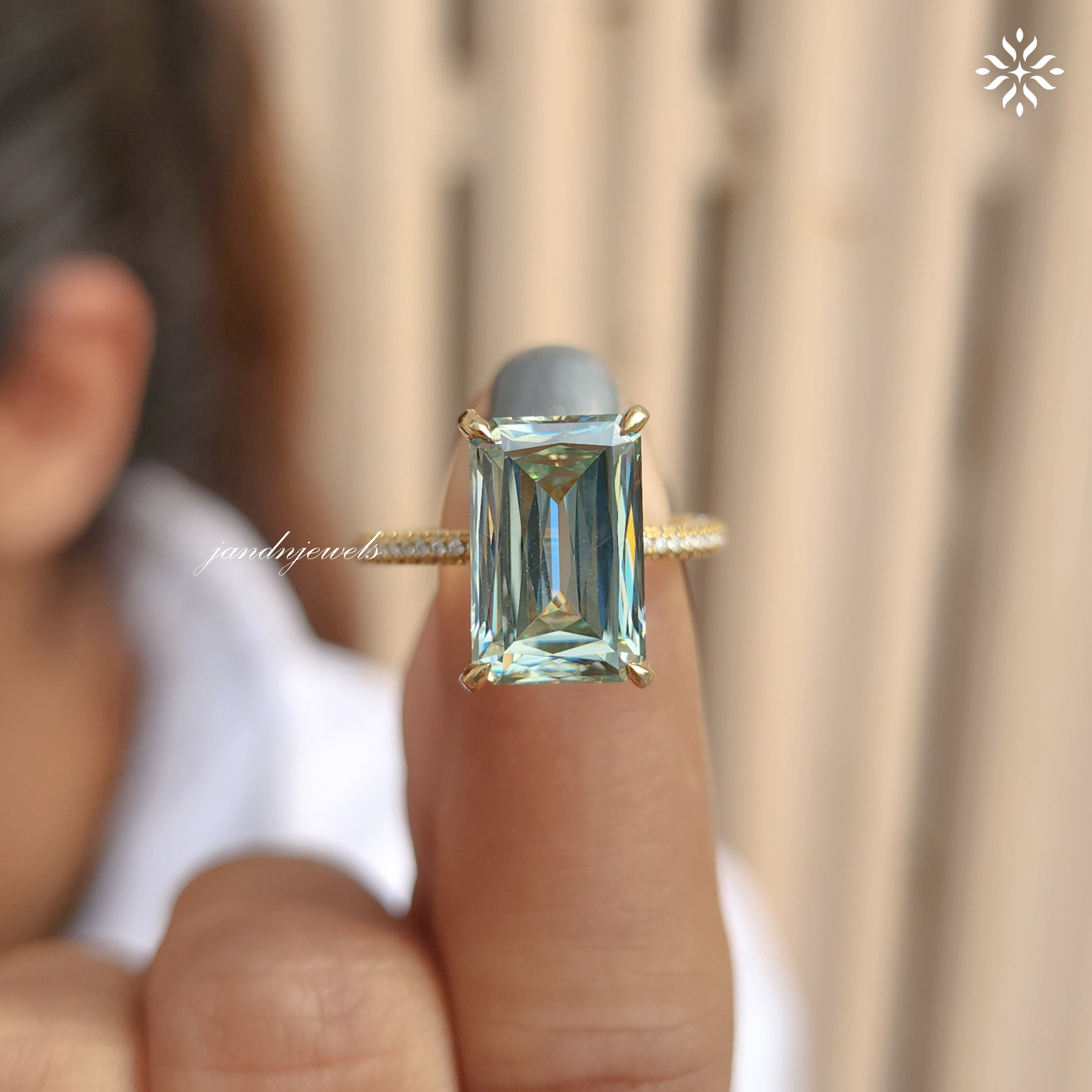 Cyan Blue Criss Cut Moissanite Engagement Ring 14K Solid Gold Hidden Halo Diamond Ring Pave Wedding Ring Unique Solitaire Ring for Her