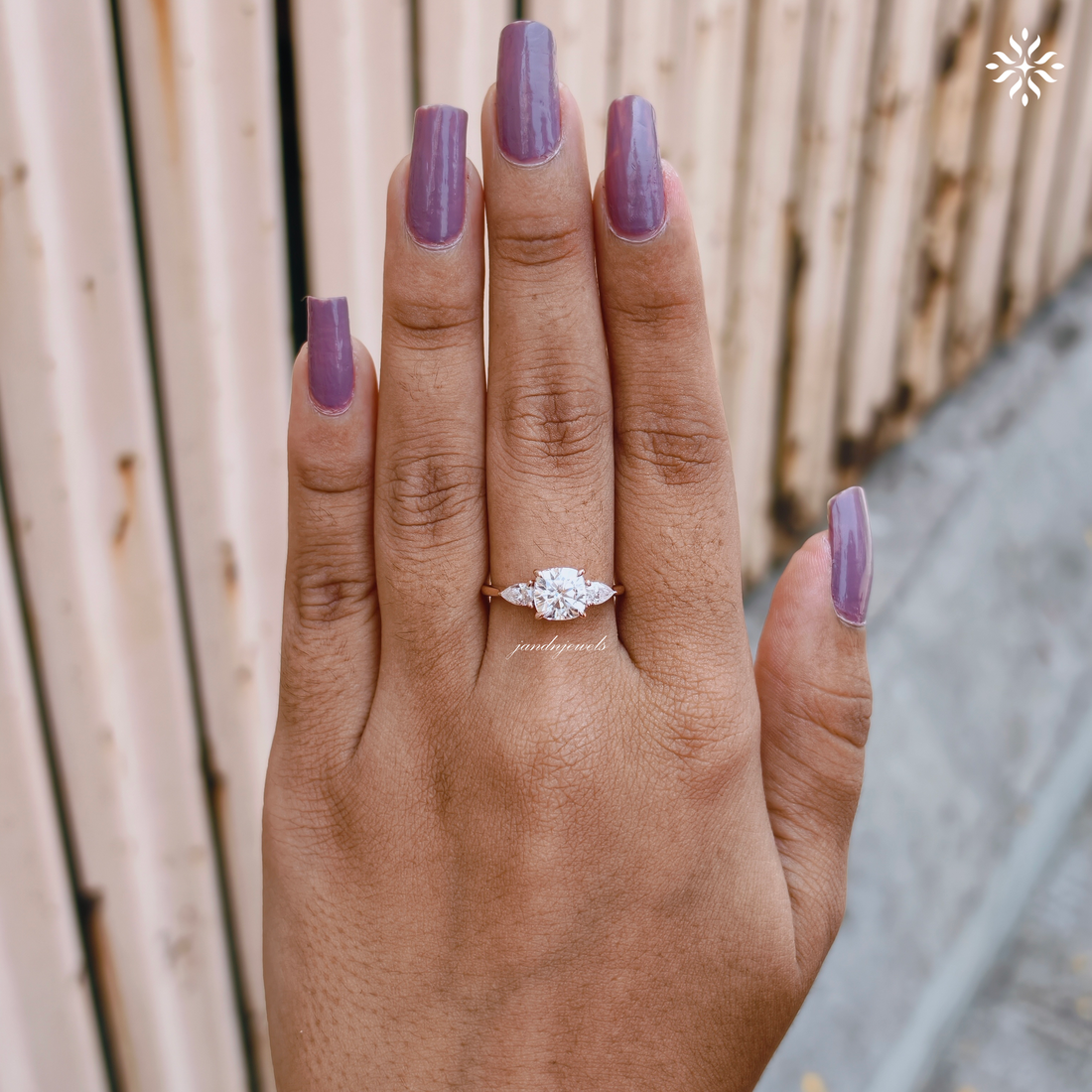 2CT Three Stone Cushion Cut Moissanite Diamond Ring Trilogy Wedding Ring Side Stone Pear Shaped Ring Classic Ring