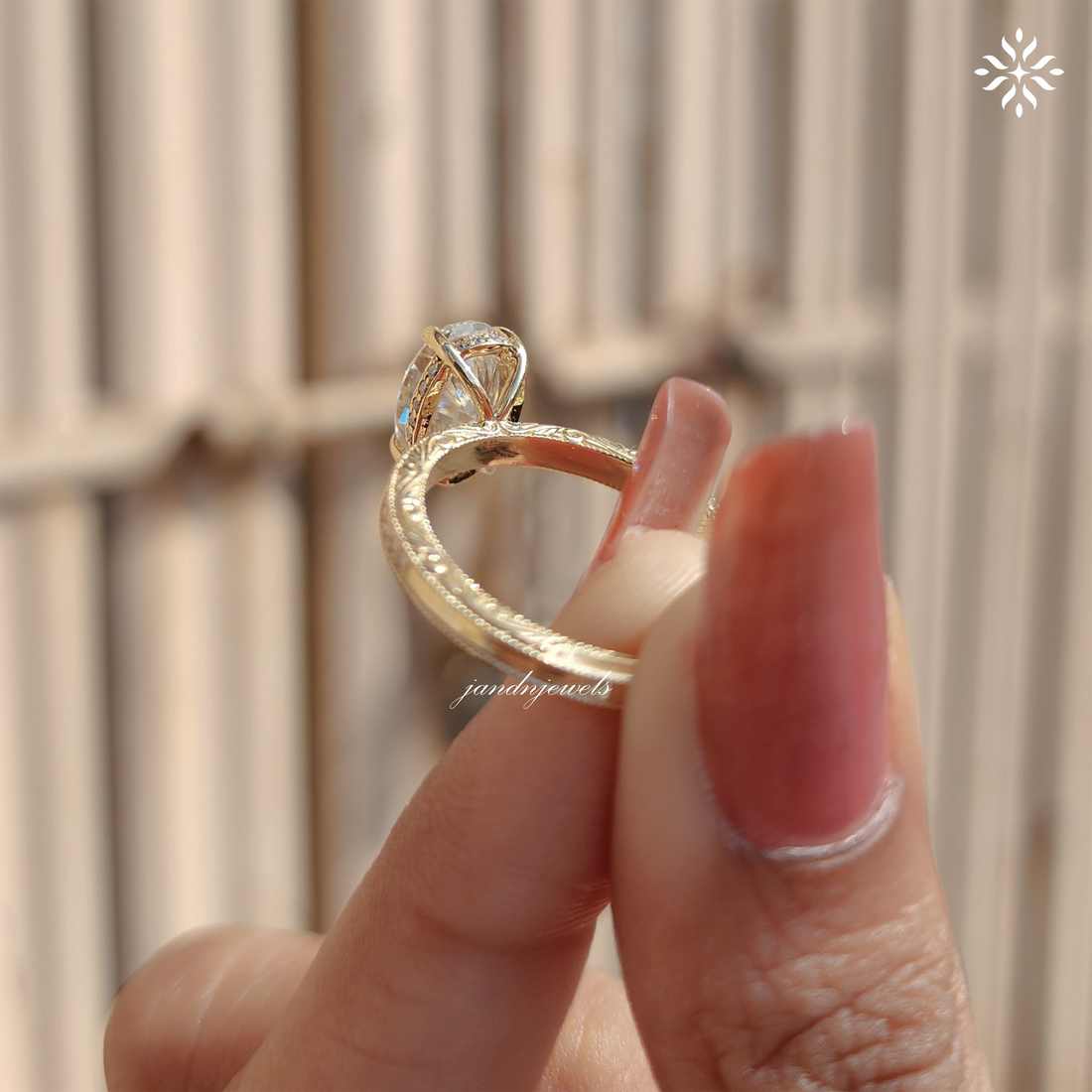 2CT Oval Cut Moissanite Engagement Ring Solitaire Diamond Ring Handcrafted Engraved Wedding Band 14K Solid Gold Hidden Halo Ring