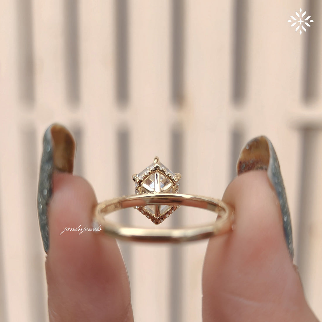 2CT Hexagon Cut Moissanite Engagement Ring Hidden Halo Ring Wedding Ring 14K Gold Ring Thin Pavé Band Modern Geometric Bridal Ring
