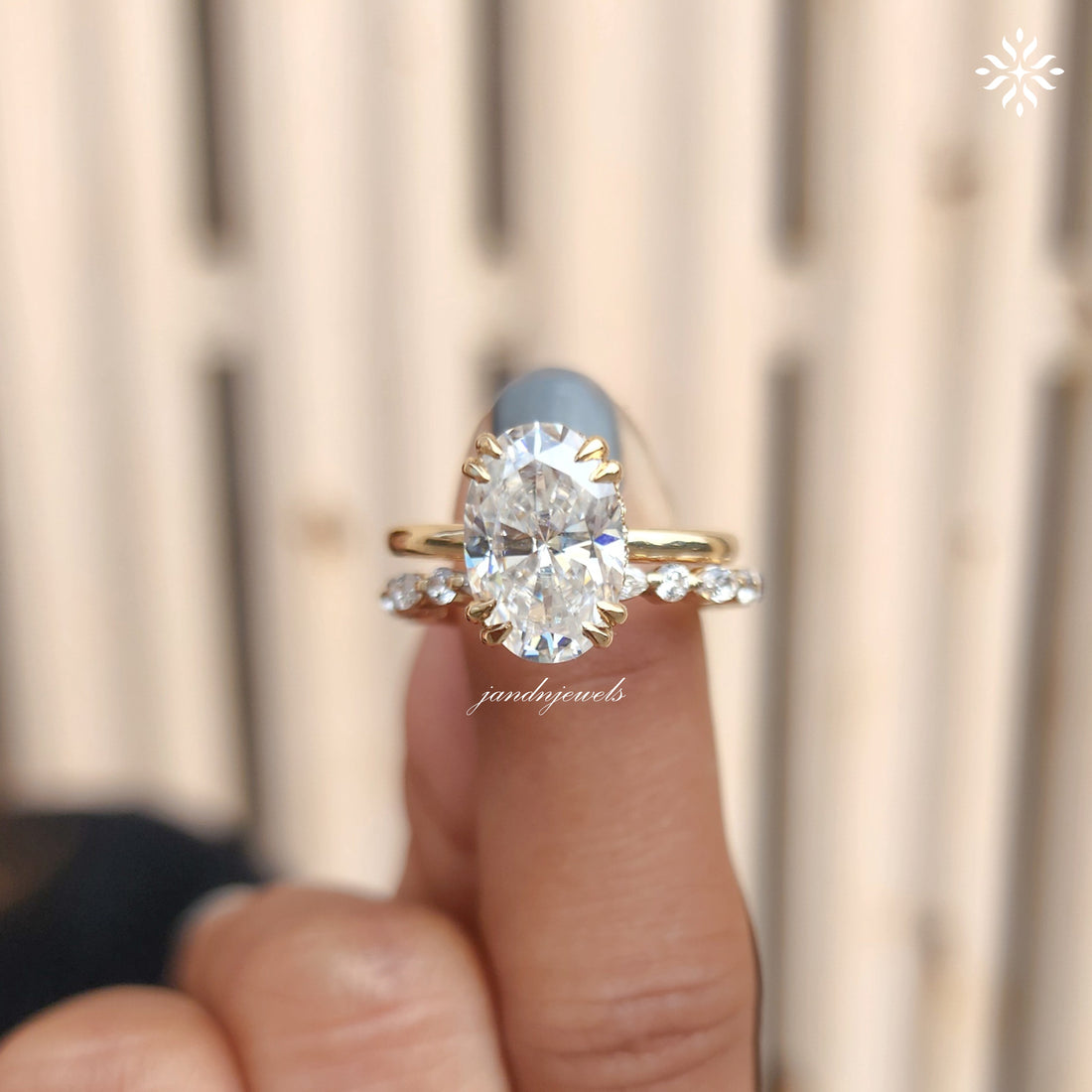 3CT Oval Cut Moissanite Engagement Ring Set Hidden Halo Dabble Prong Ring 14K Solid Gold Bridal Ring Set Personalized Name Initial Ring