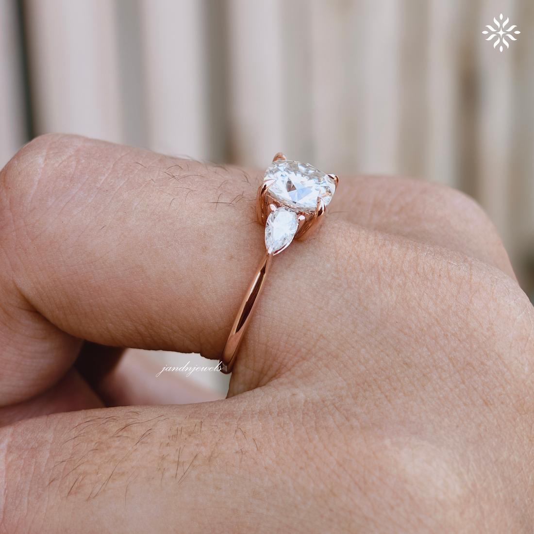 2CT Three Stone Cushion Cut Moissanite Diamond Ring Trilogy Wedding Ring Side Stone Pear Shaped Ring Classic Ring