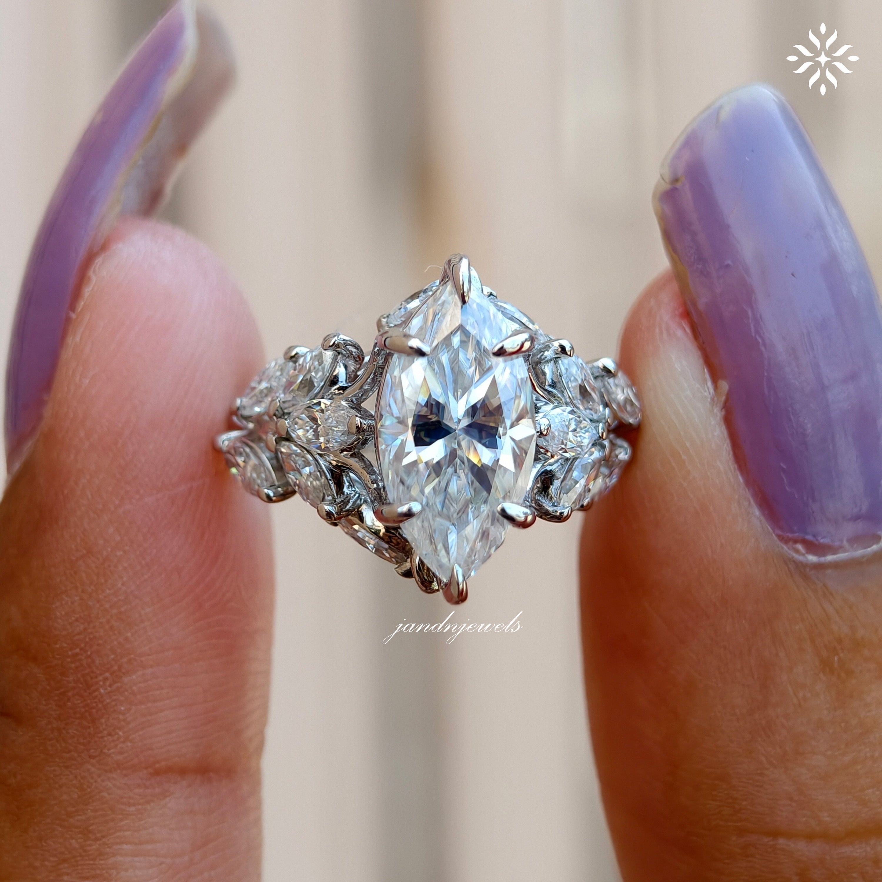 Floral Marquise Cut Moissanite Engagement Ring 14K Solid Gold nature Inspired Ring Artdeco Ring Promise Ring for Her