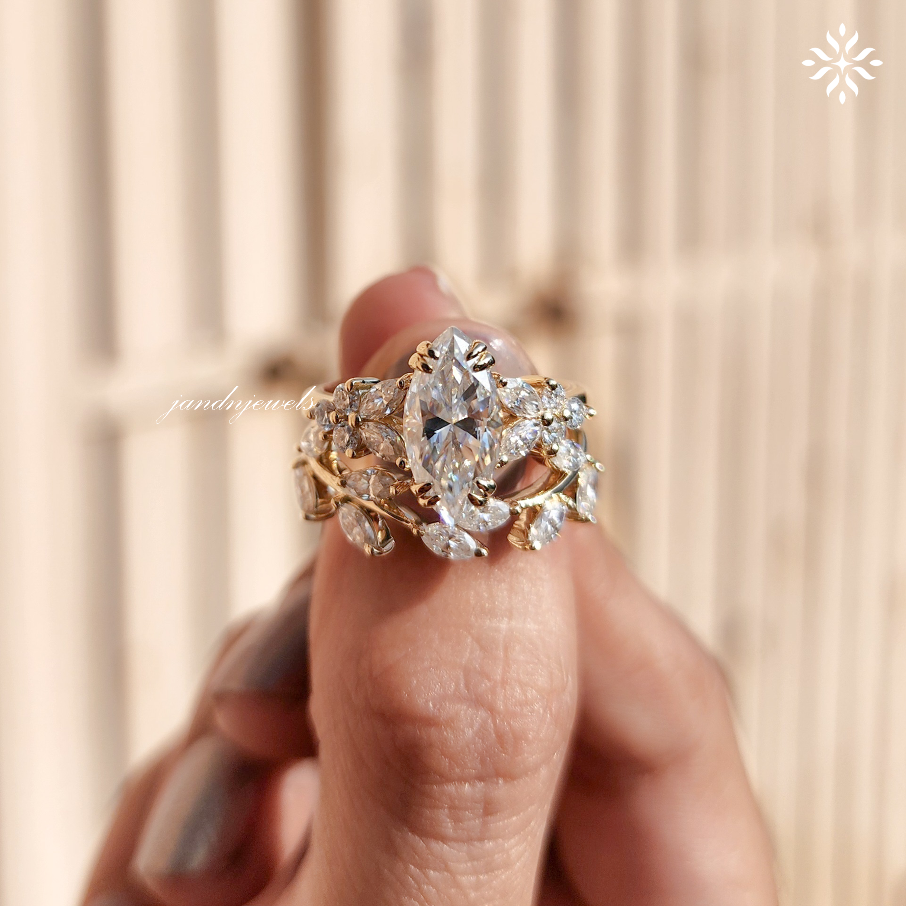 Marquise Wedding Set Diamond Bridal Set Ring for Her Marquise Engagement Ring Chevron Ring Set IGI Certified Best Matching Marquise Ring Set