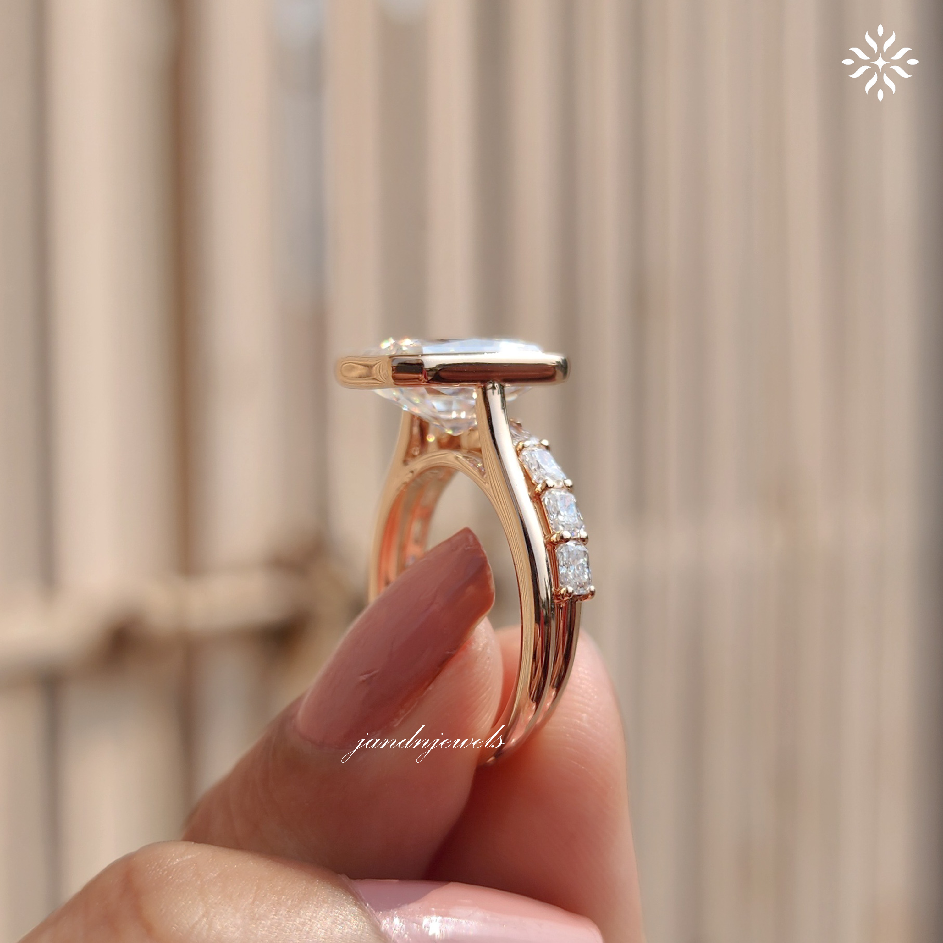 3.5CT Radiant Cut Moissanite Engagement Ring Set Bezel Set Ring 14K Rose Gold Ring Wedding Ring Set Anniversary Ring