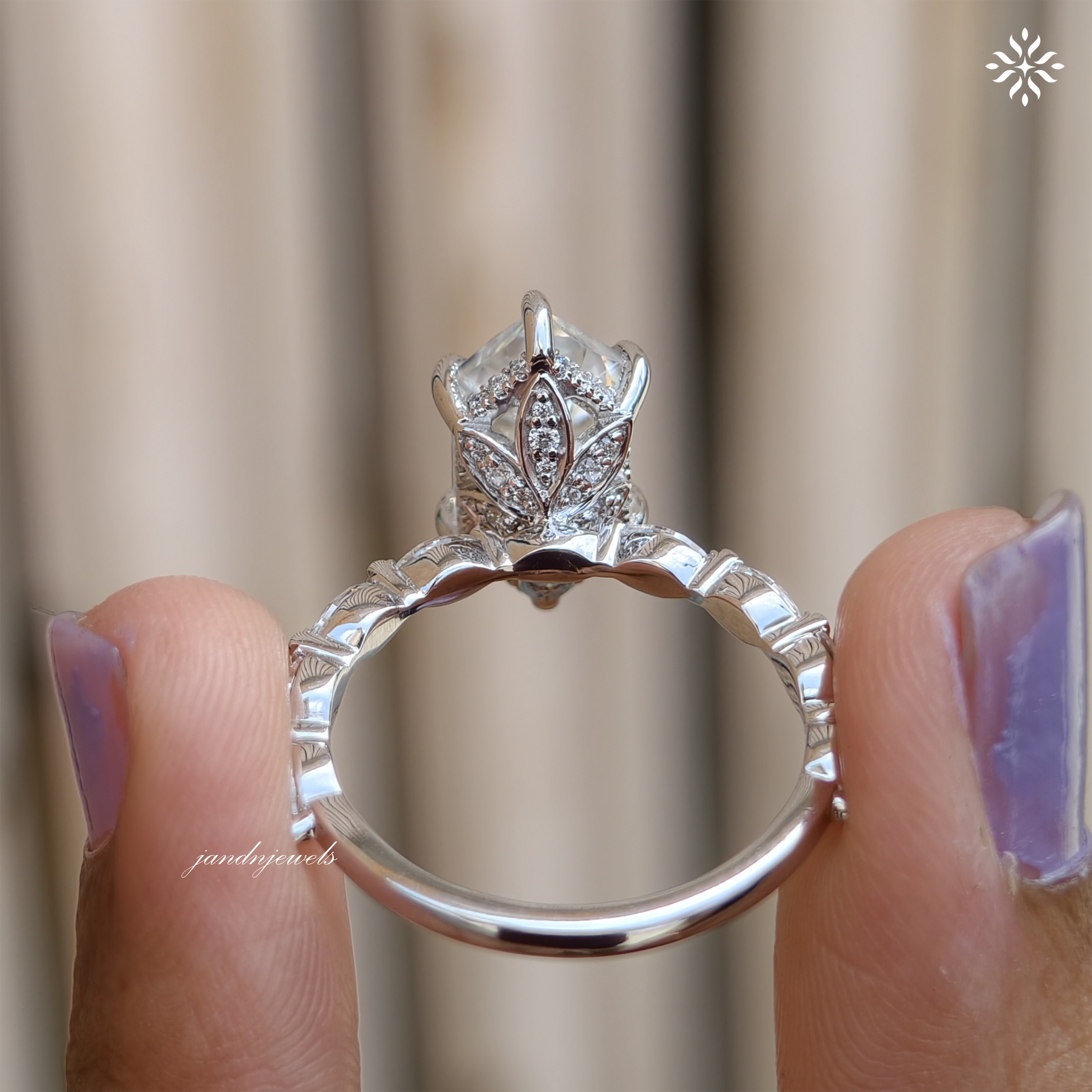 Lotus Hidden Halo 3CT Dutch Marquise Cut Moissanite Diamond Ring Solitaire Ring