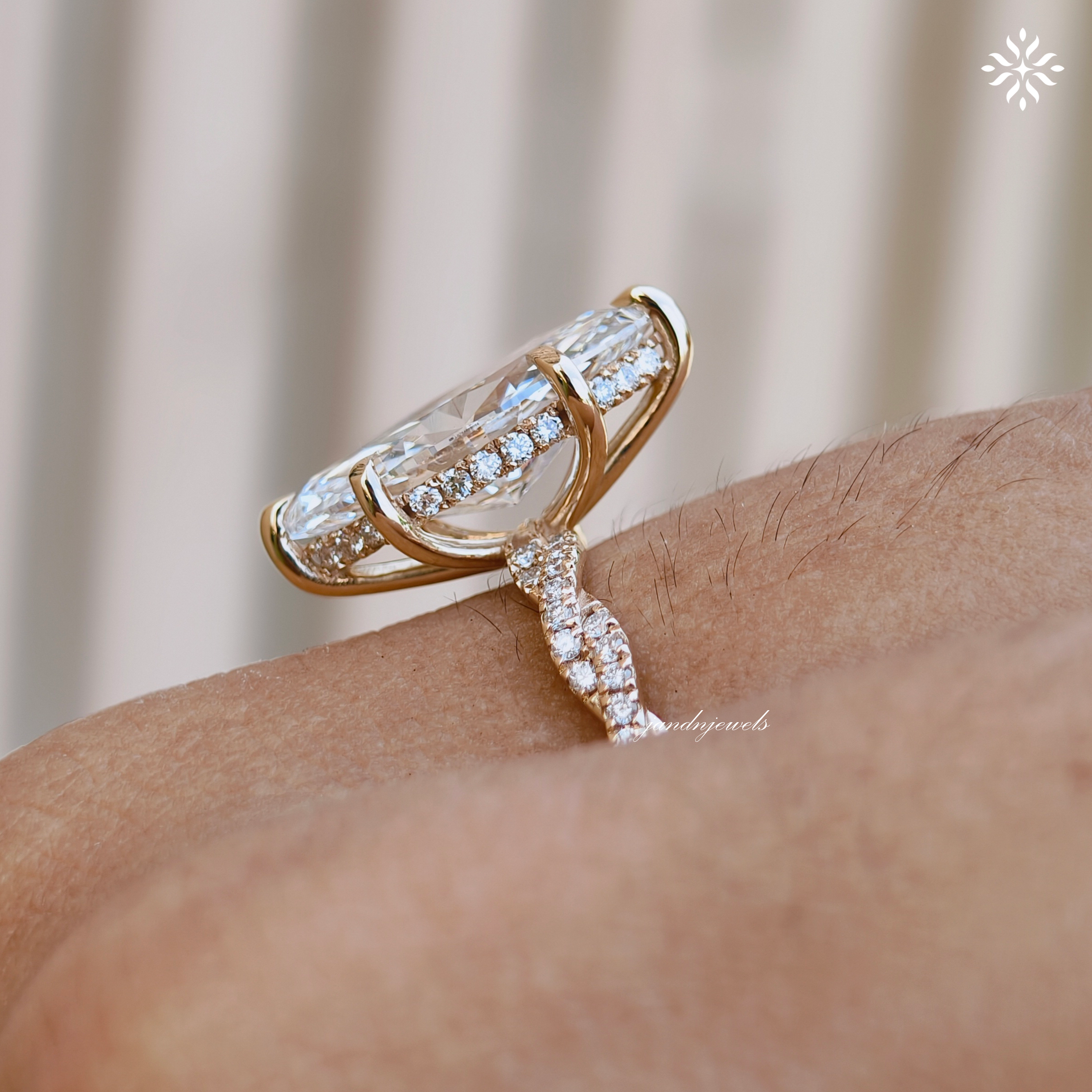 3CT Marquise Cut Lab Grown Diamond Engagement Ring Hidden Halo Twisted Band Ring 14K Solid Gold Unique Wedding Ring for Her