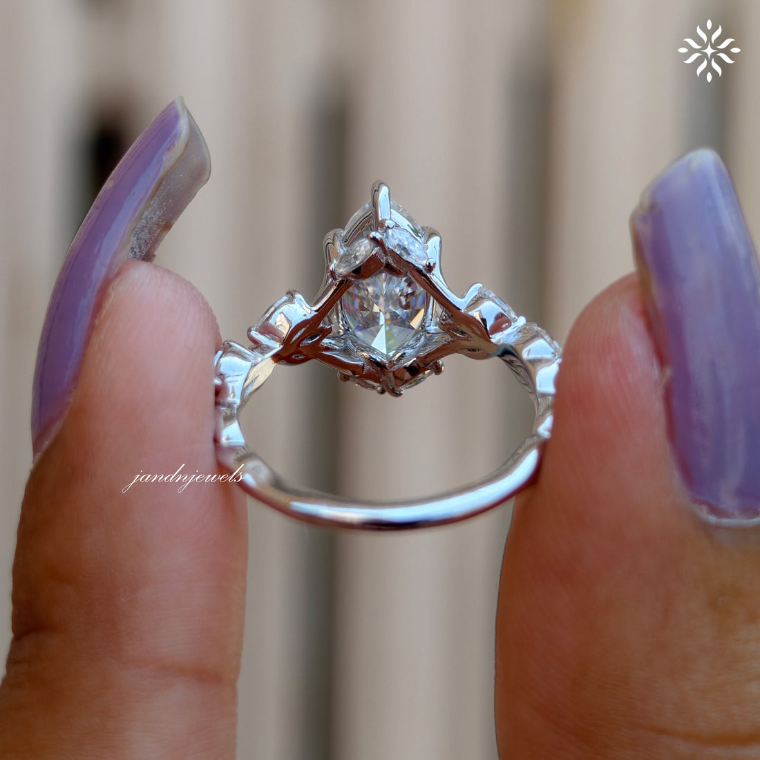 2CT Marquise Cut Moissanite Engagement Ring 14K White Gold Floral Vine Art Deco Ring