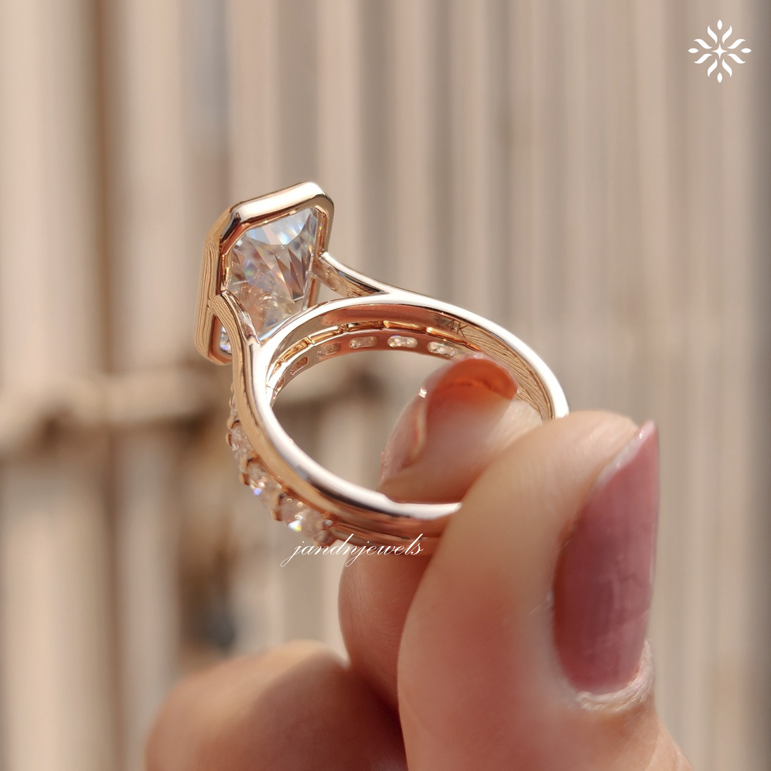 3.5CT Radiant Cut Moissanite Engagement Ring Set Bezel Set Ring 14K Rose Gold Ring Wedding Ring Set Anniversary Ring