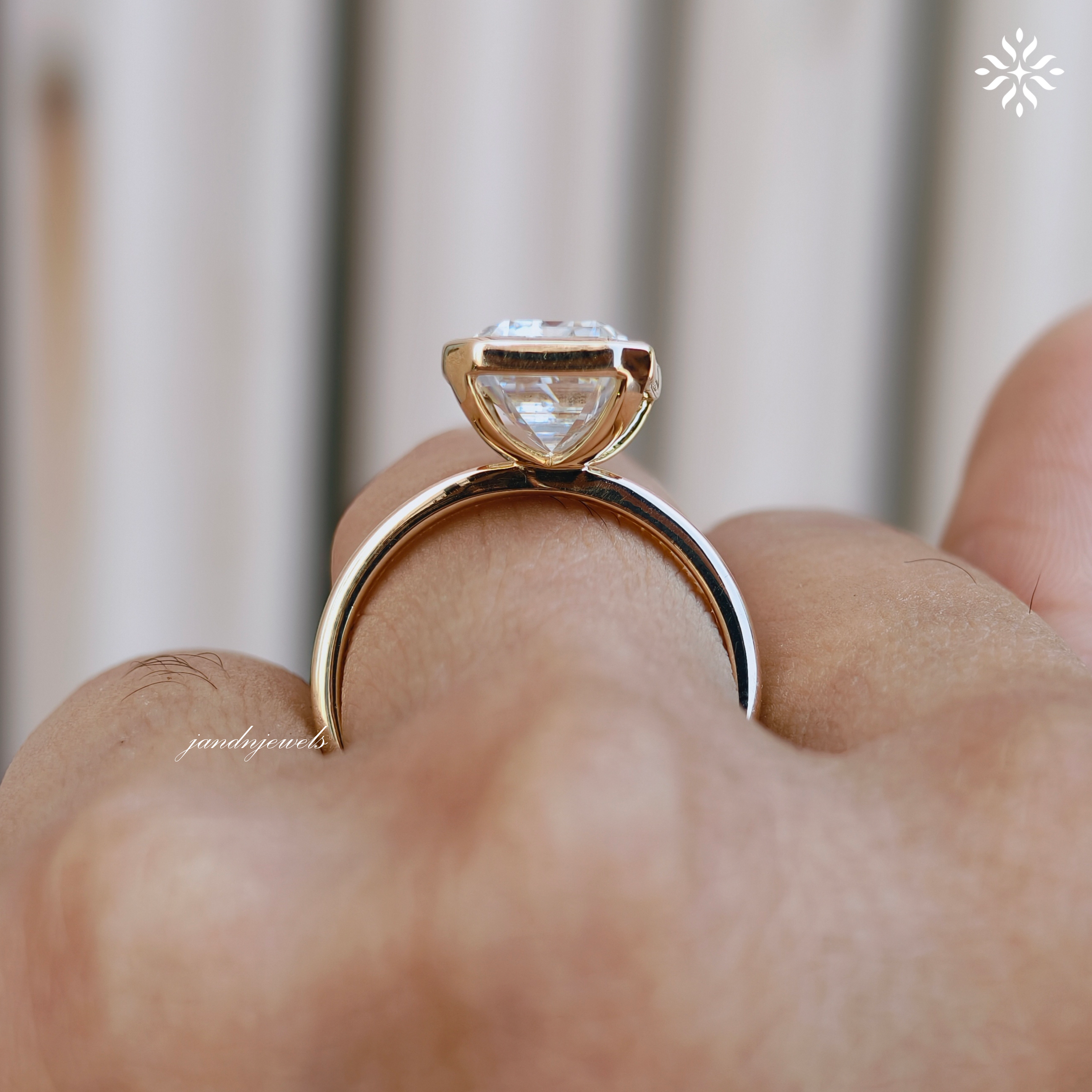 3 Carat Emerald Cut Lab Grown Diamond Engagement Ring | 14K Gold Bezel | IGI Certified