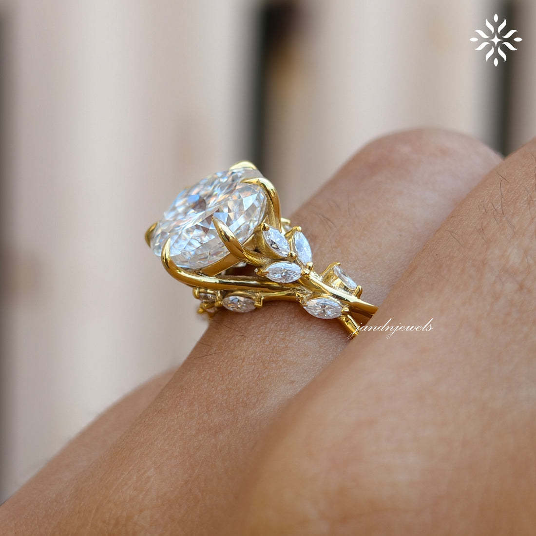 Floral Portuguese Cut Moissanite Engagement Ring Art Deco14K Gold Moissanite Diamond Wedding Ring Nature Inspire Ring Promise Ring For Women