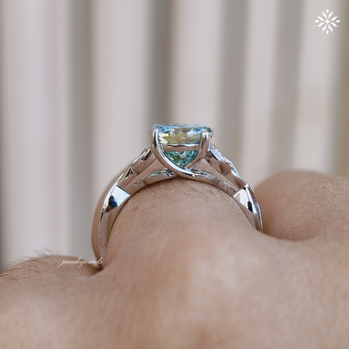 Vintage Celtic Knot Ring Cyan Blue Portuguese Cut Moissanite Engagement Ring Promise Ring for Her
