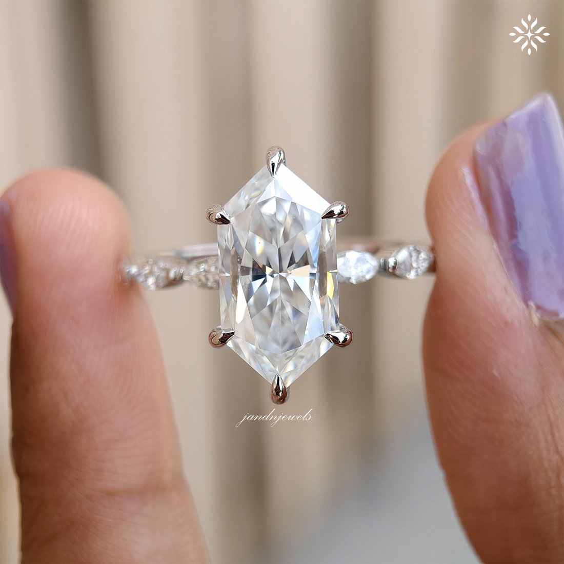 Lotus Hidden Halo 3CT Dutch Marquise Cut Moissanite Diamond Ring Solitaire Ring
