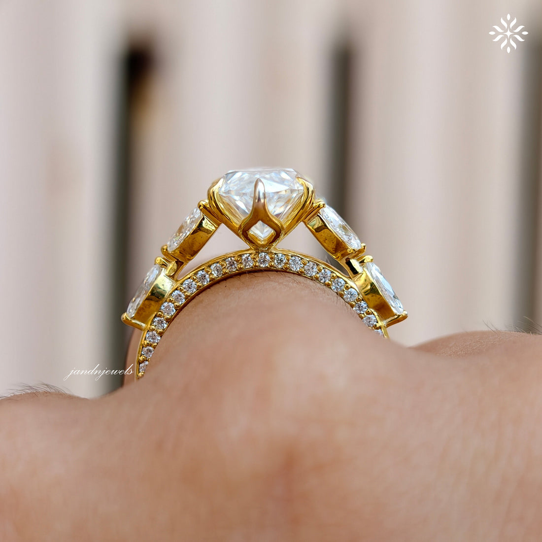 4CT Marquise Cut Moissanite Engagement Ring Cluster Marquise Side Stone Ring Classic Floral Basket Setting Wedding Ring Micro Pavé Band