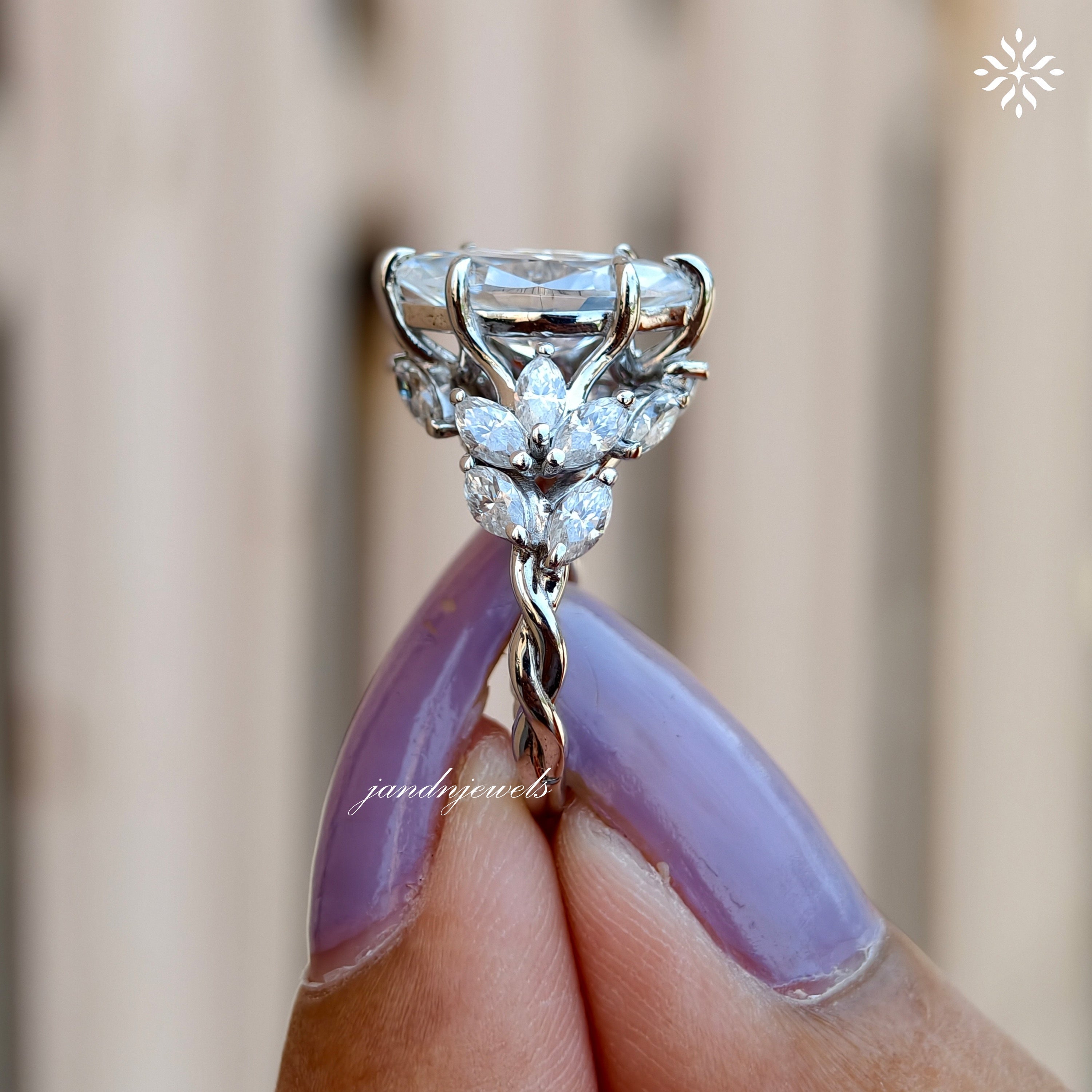 Floral Marquise Cut Moissanite Engagement Ring 14K Solid Gold nature Inspired Ring Artdeco Ring Promise Ring for Her
