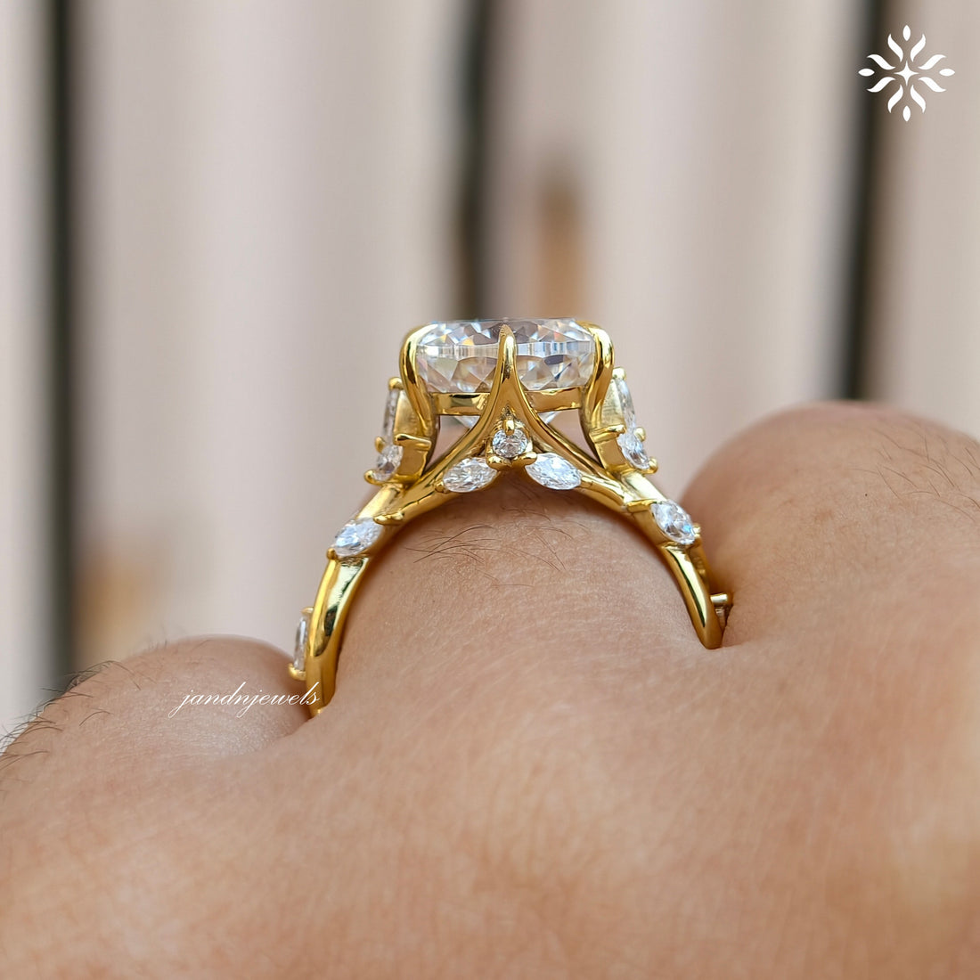 Floral Portuguese Cut Moissanite Engagement Ring Art Deco14K Gold Moissanite Diamond Wedding Ring Nature Inspire Ring Promise Ring For Women
