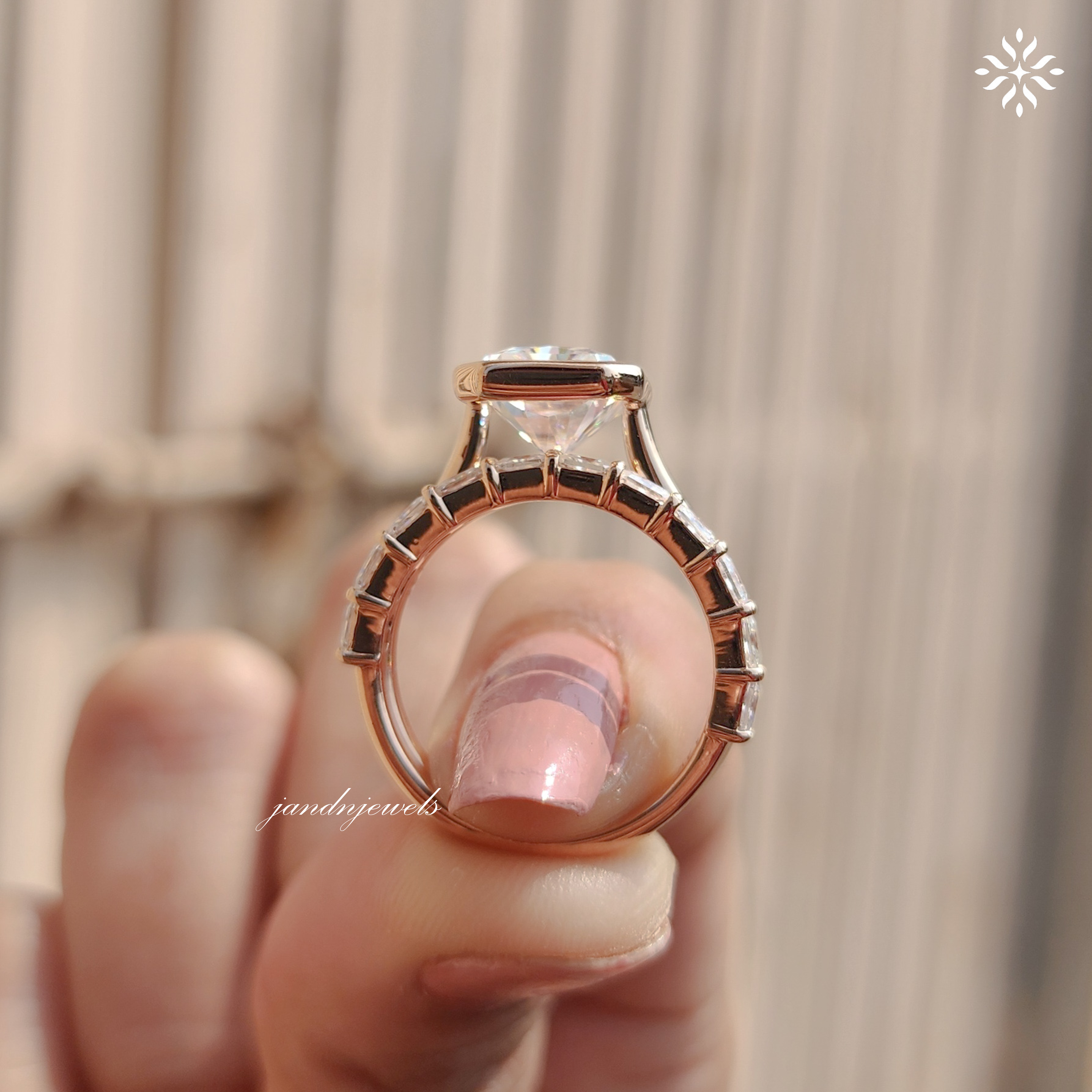 3.5CT Radiant Cut Moissanite Engagement Ring Set Bezel Set Ring 14K Rose Gold Ring Wedding Ring Set Anniversary Ring