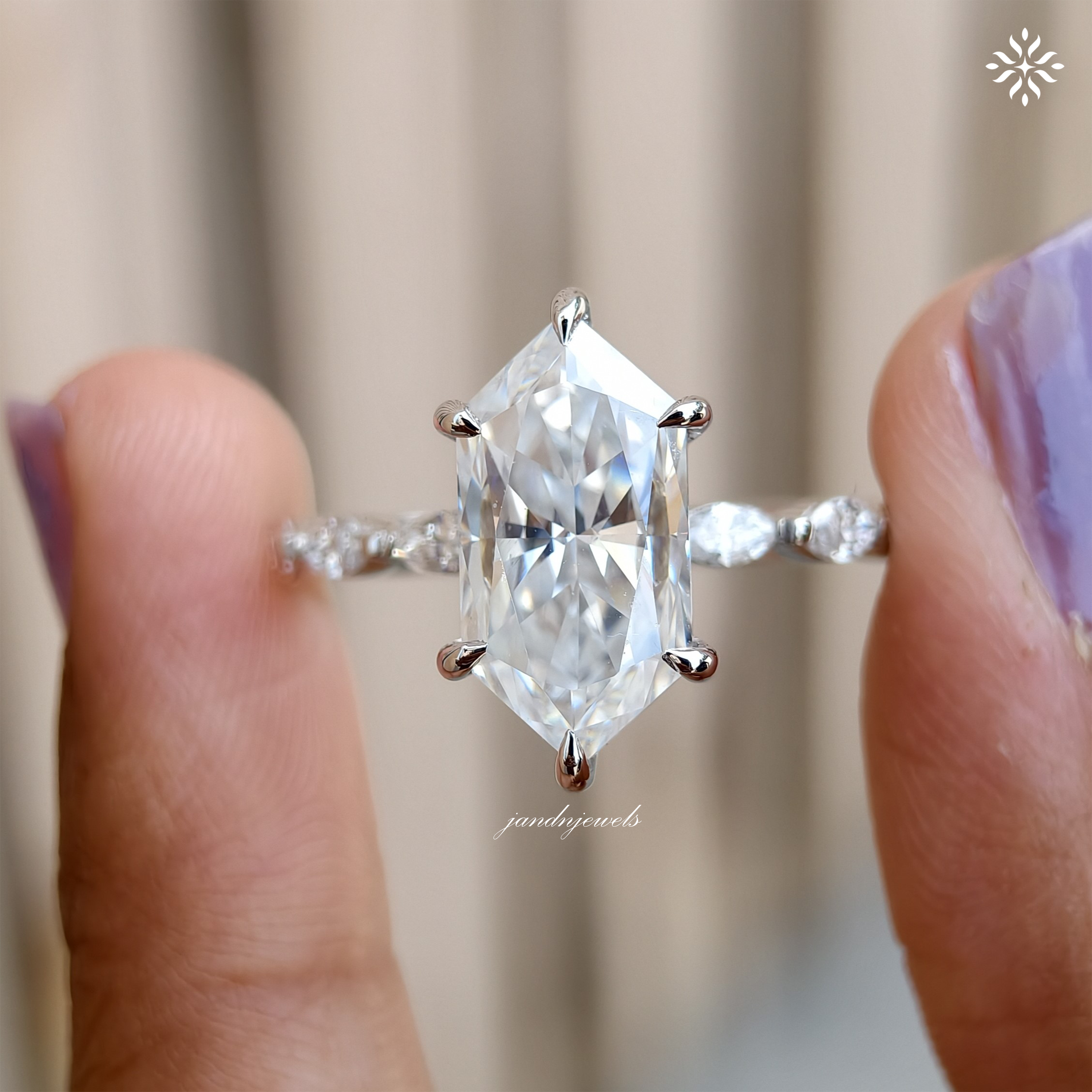 Lotus Hidden Halo 3CT Dutch Marquise Cut Moissanite Diamond Ring Solitaire Ring