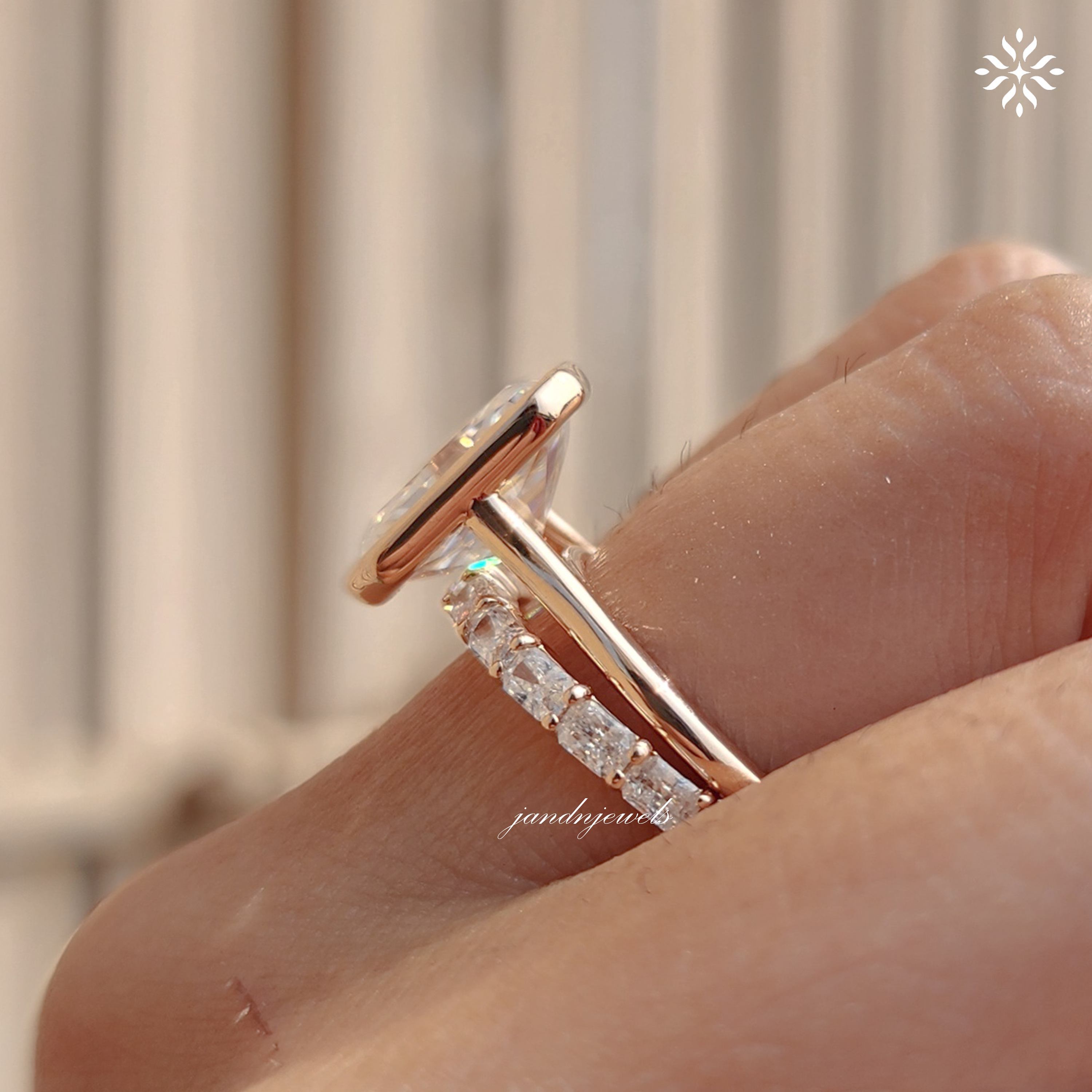 3.5CT Radiant Cut Moissanite Engagement Ring Set Bezel Set Ring 14K Rose Gold Ring Wedding Ring Set Anniversary Ring