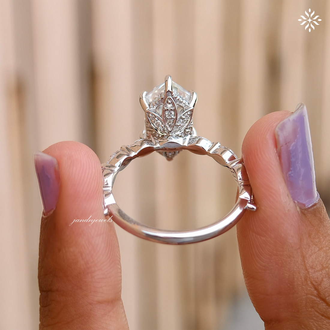 Lotus Hidden Halo 3CT Dutch Marquise Cut Moissanite Diamond Ring Solitaire Ring