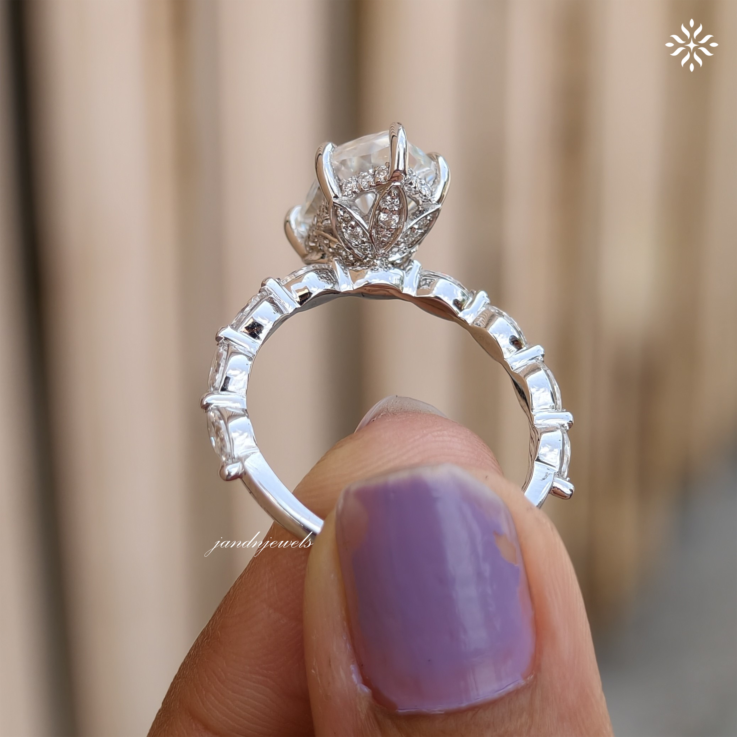 Lotus Hidden Halo 3CT Dutch Marquise Cut Moissanite Diamond Ring Solitaire Ring
