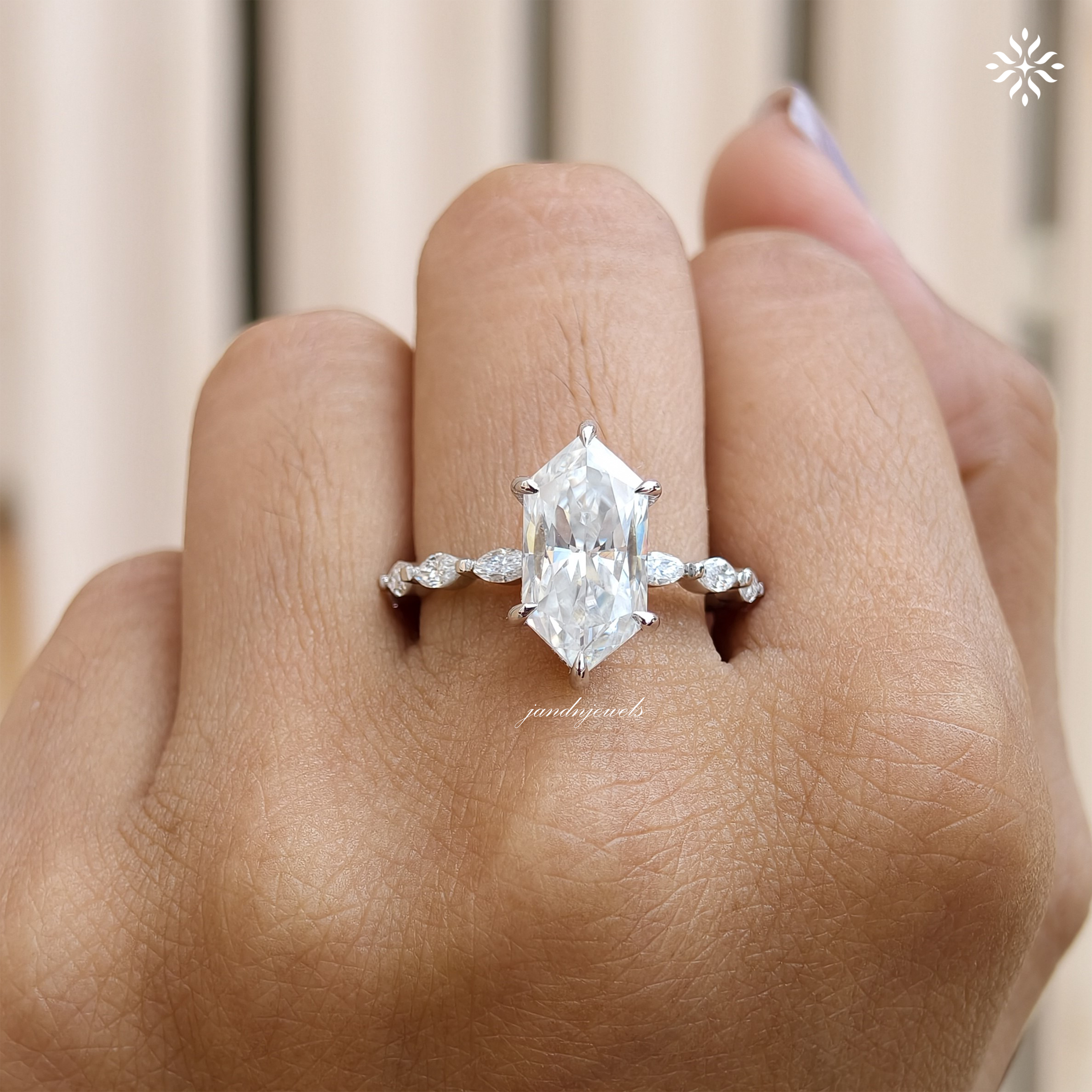 Lotus Hidden Halo 3CT Dutch Marquise Cut Moissanite Diamond Ring Solitaire Ring