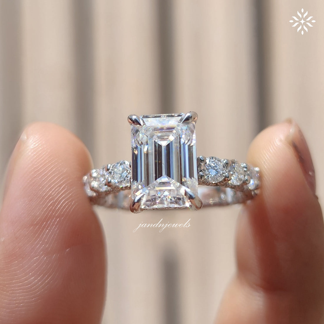 2.5CT Emerald Cut Moissanite Engagement Ring Unique Dabble Hidden Halo Ring 14K Solid Gold Ring for Women