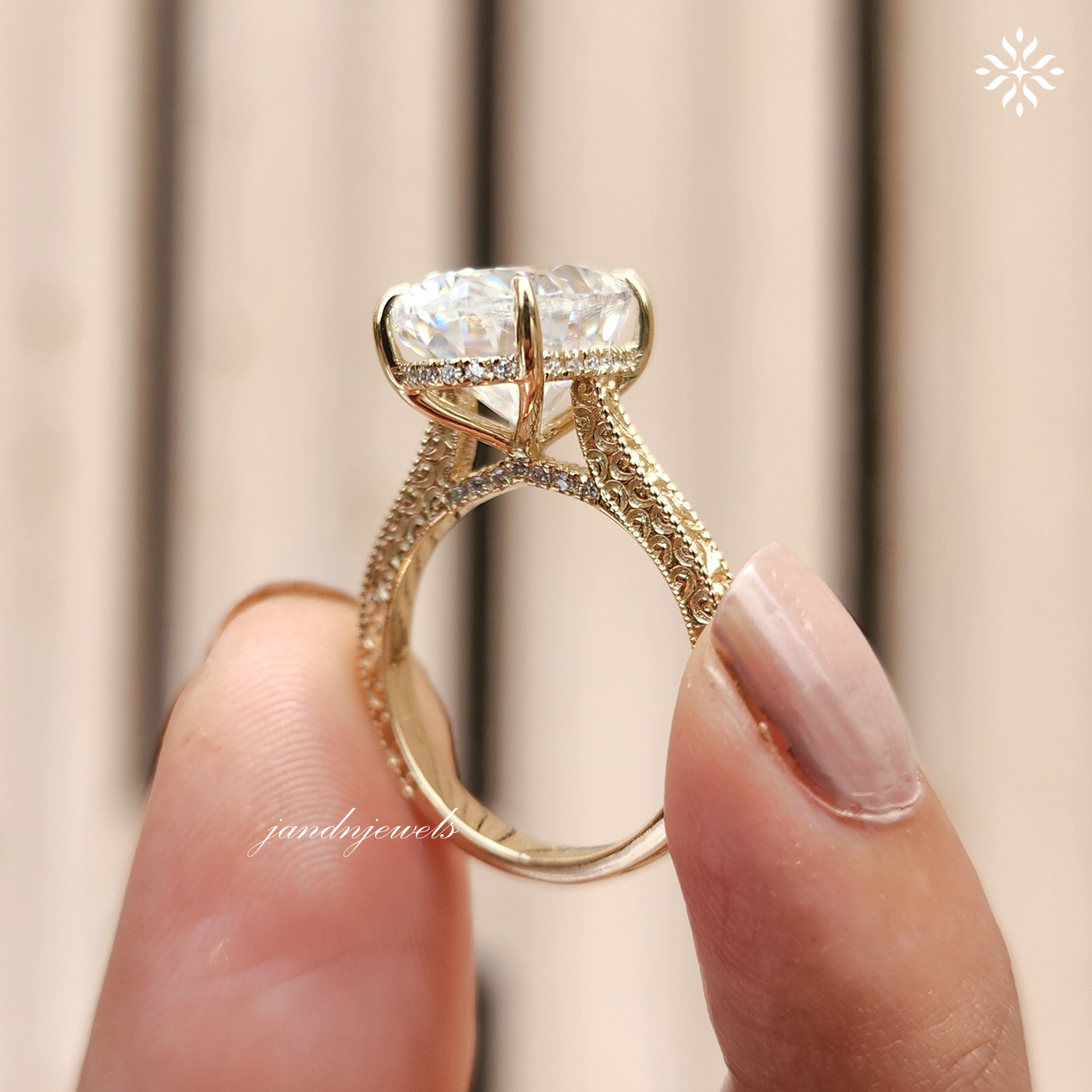 Art Deco Engraved Oval Moissanite Engagement Ring 14K Gold Ring Hidden Halo Oval Solitaire Ring Unique Wedding Ring Promise Anniversary Ring