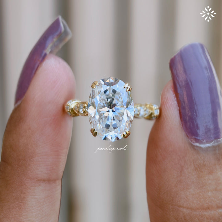 2.5CT Gorgeous Oval Cut Moissanite Engagement Ring Hidden Halo Ring 14K Gold Marquise Accent Wedding Ring for Her Vintage Filigree Ring