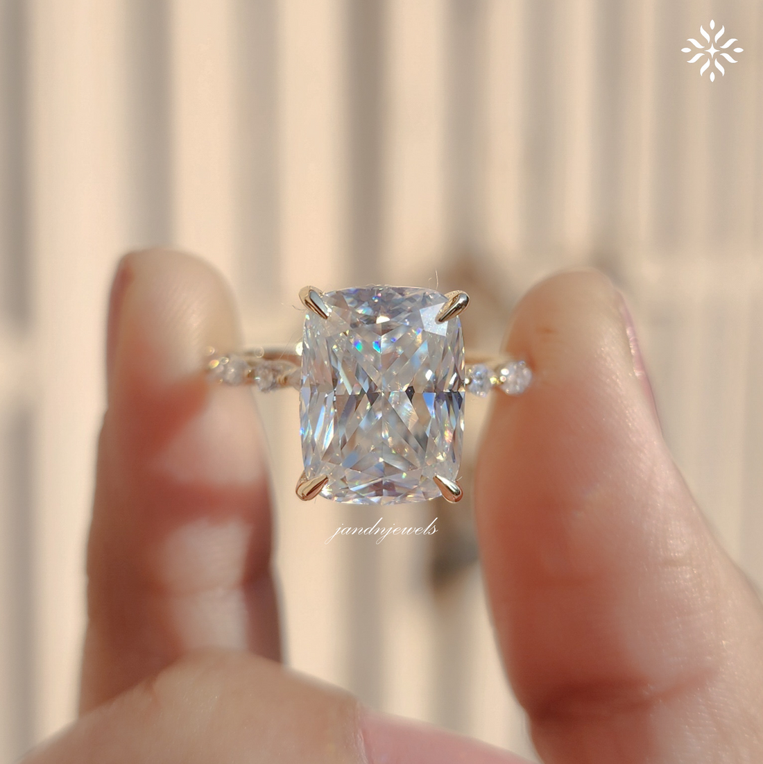 4CT Cushion Cut Moissanite Engagement Ring Hidden Halo 14K Gold Diamond Band Bridal Ring