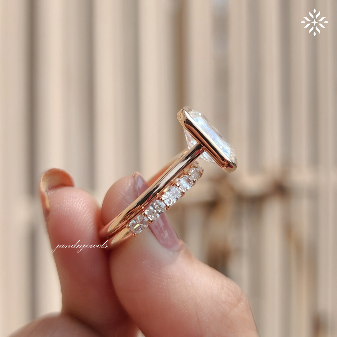 3.5CT Radiant Cut Moissanite Engagement Ring Set Bezel Set Ring 14K Rose Gold Ring Wedding Ring Set Anniversary Ring