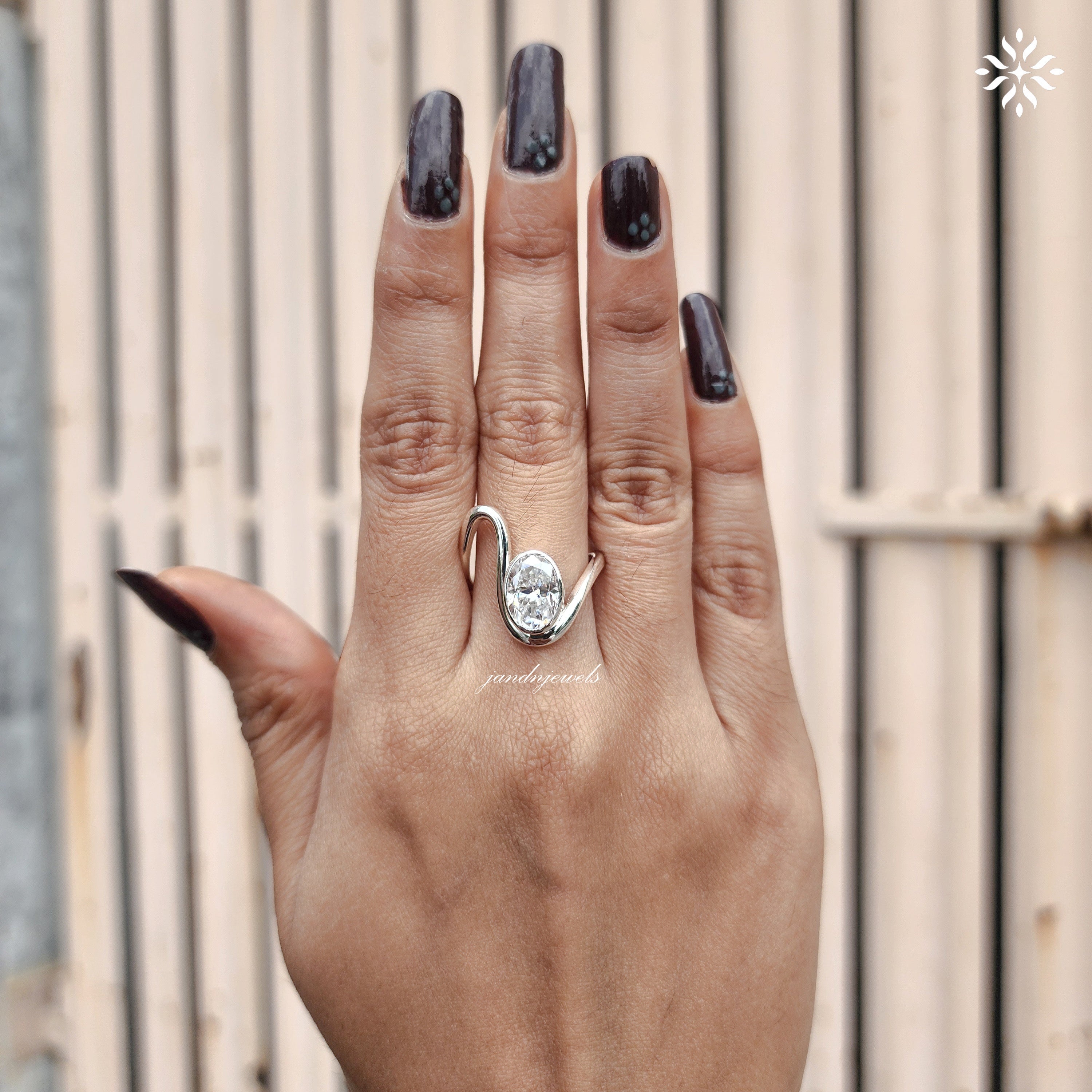 Oval Moissanite Ring, Open Wrap Ring Bezel Set Gold Band Minimalist Unique Engagement Ring