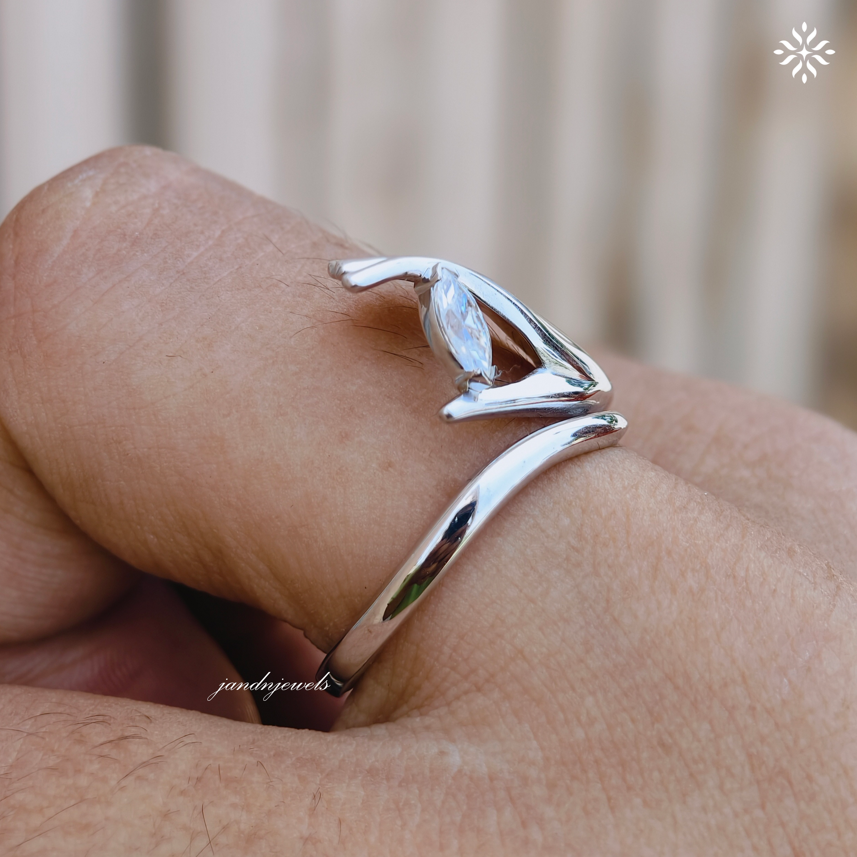Sculptural Hand Style Marquise Moissanite Ring, Open Wrap Gold Ring, Modern Artistic Statement Ring