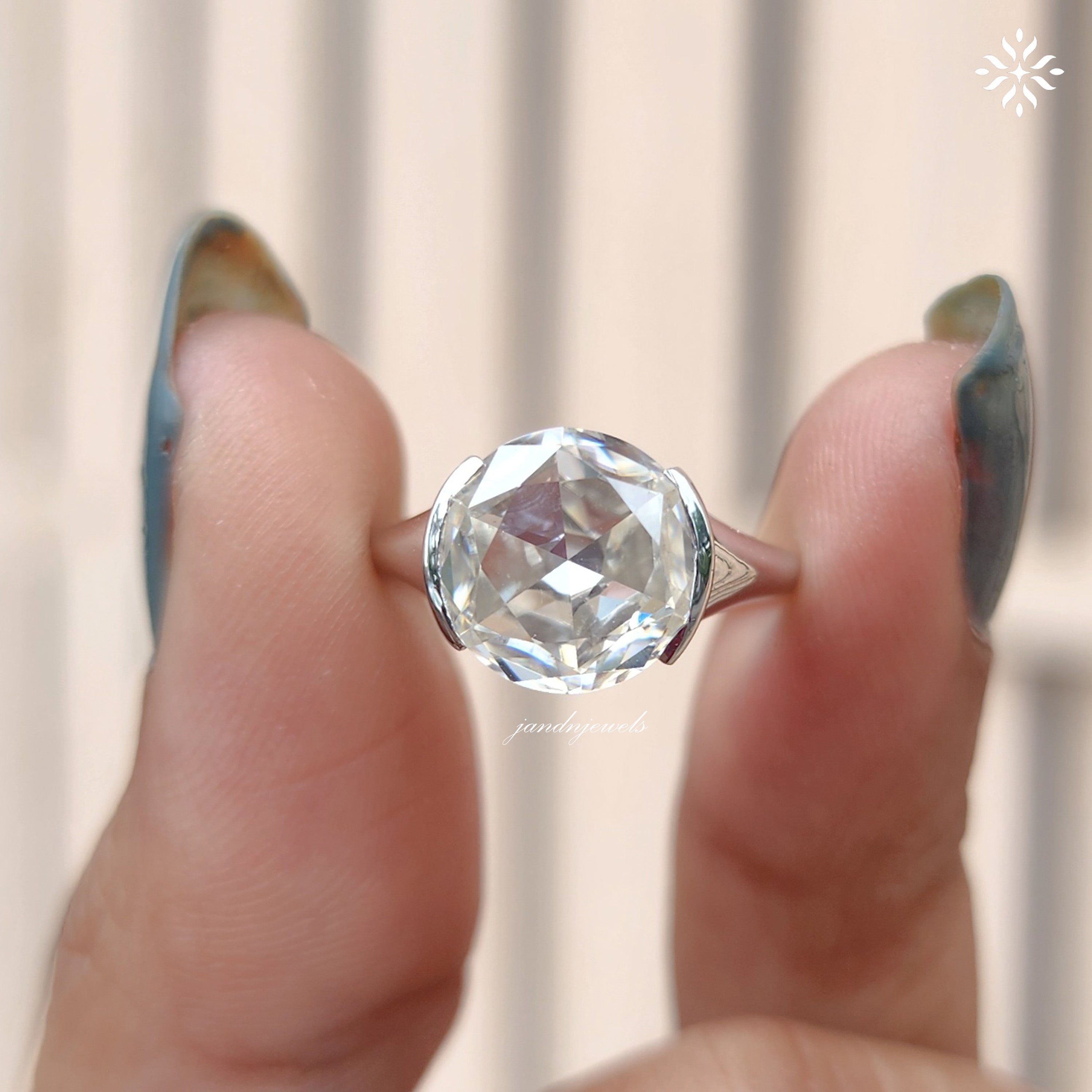 1.5 CT Rose Cut Half Bezel Moissanite Engagement Ring Solitaire Ring Half Bezel Ring Wedding Ring For Women Promise Ring For Her
