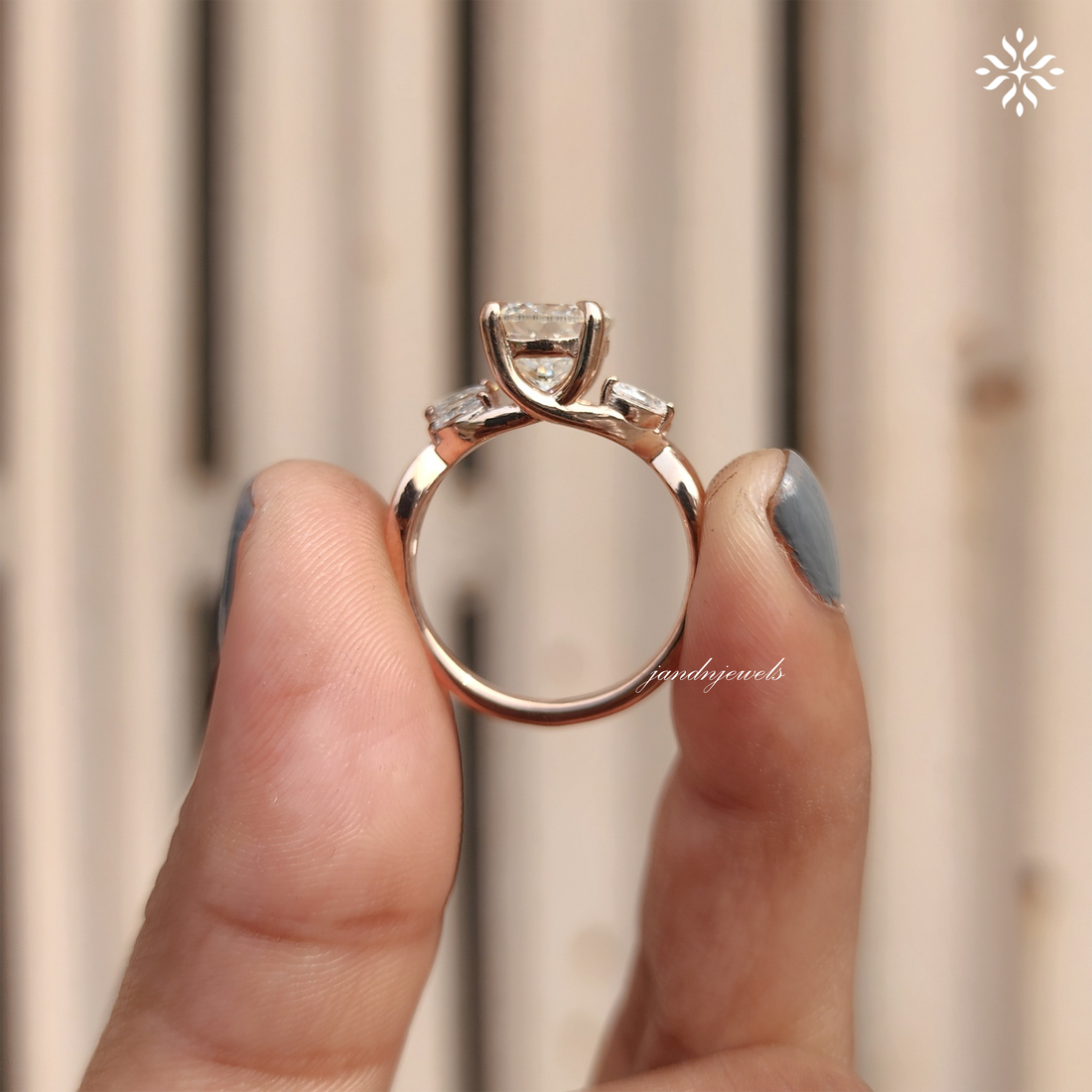 Twisted Shank Portuguese Cut Moissanite Diamond Ring Infinity Style 14K Solid Gold Ring Pear Accent Bridal Ring Promise Anniversary Gift