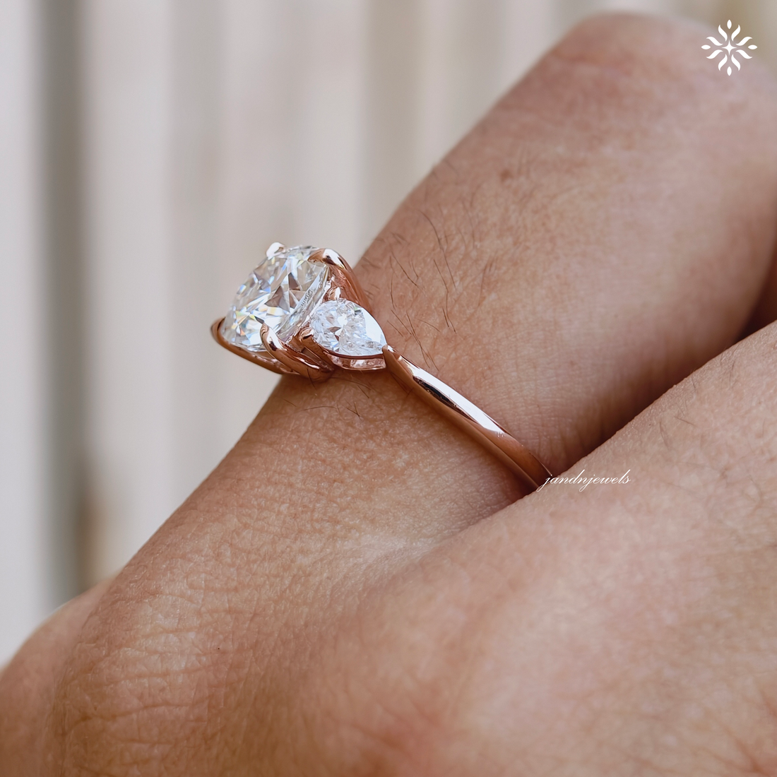 2CT Three Stone Cushion Cut Moissanite Diamond Ring Trilogy Wedding Ring Side Stone Pear Shaped Ring Classic Ring