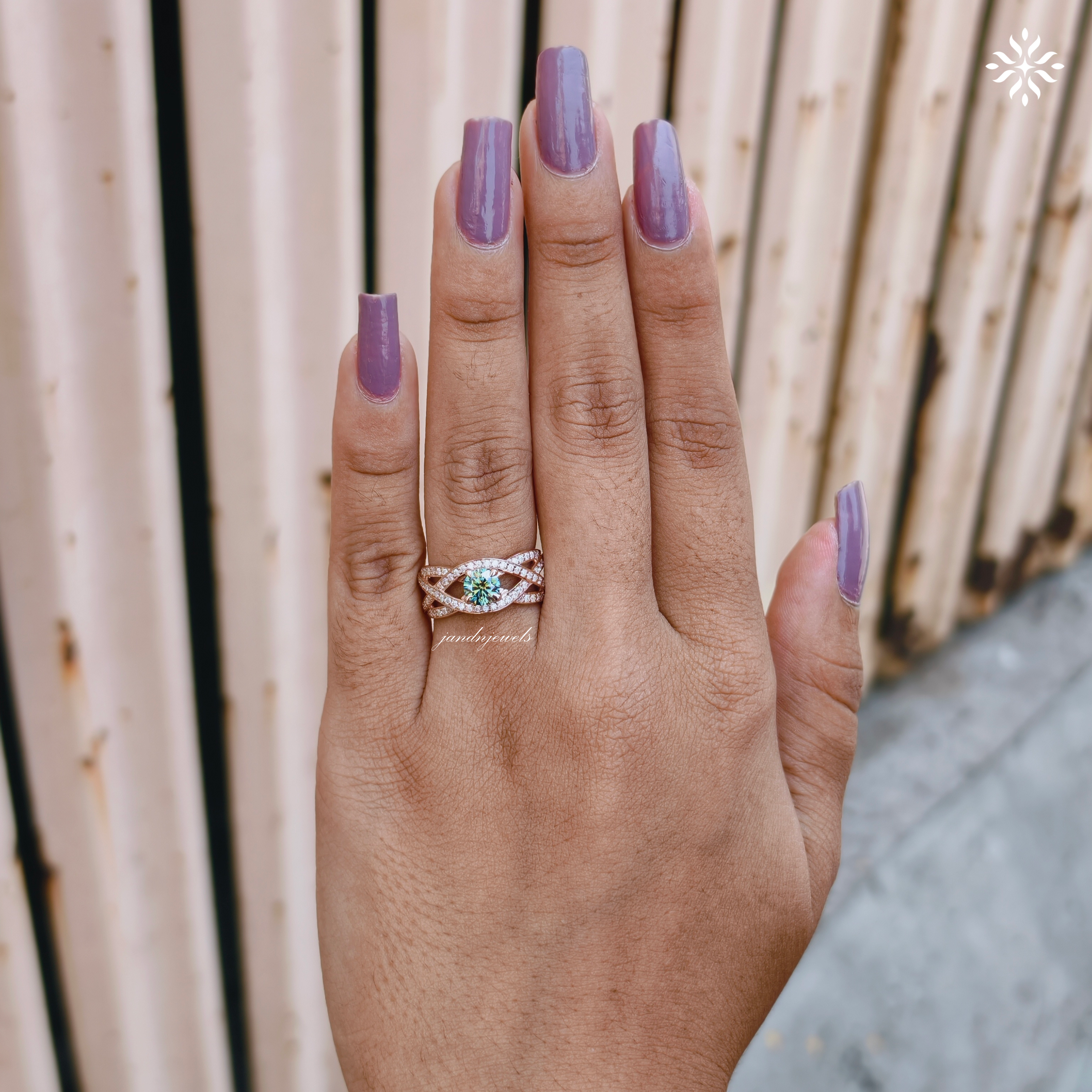Cyan Blue Round Cut Moissanite Engagement Ring, Floral Wedding Ring, Unique Pave Band, 14K Gold Ring, Diamond Ring, Anniversary Ring
