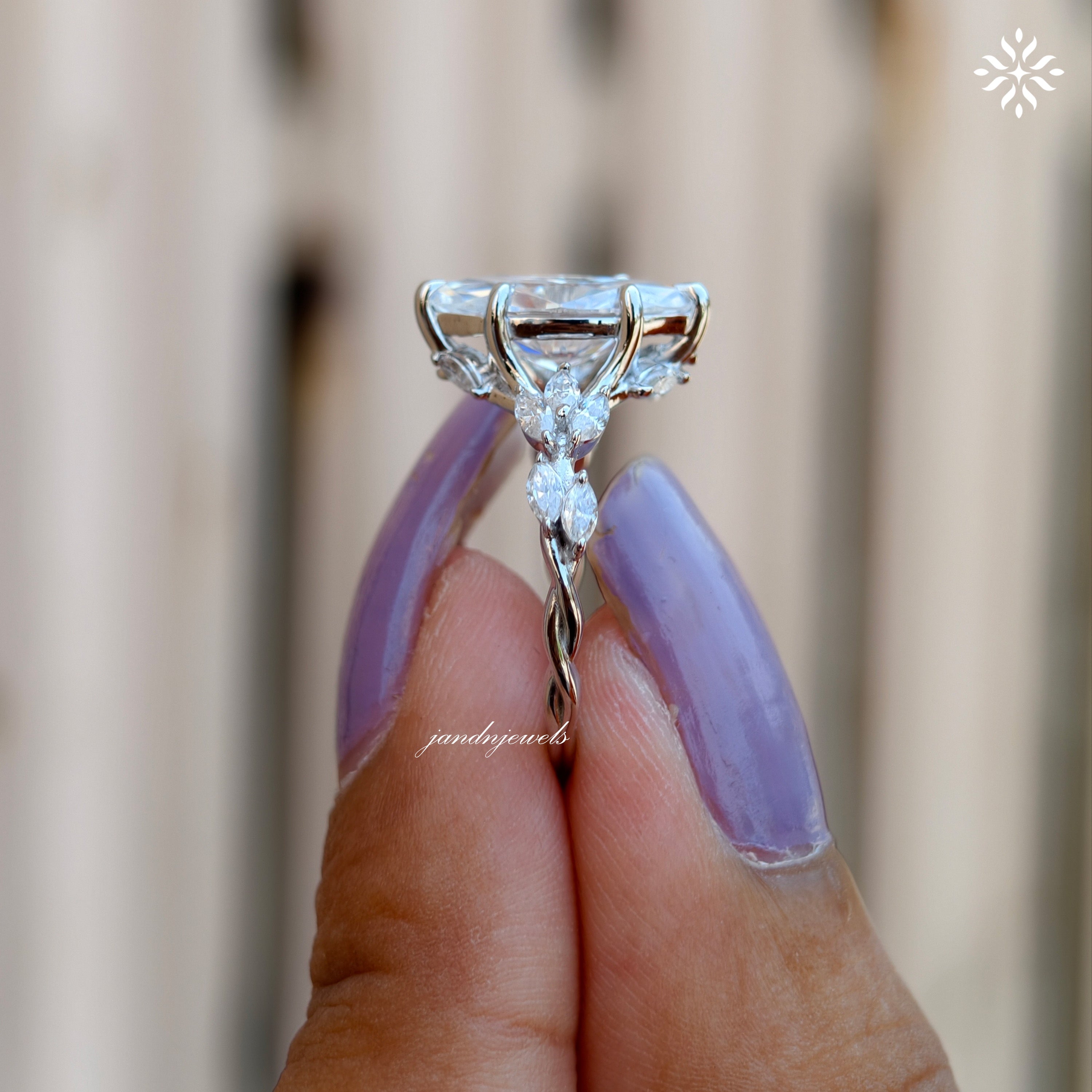 2CT Marquise Cut Moissanite Engagement Ring 14K White Gold Floral Vine Art Deco Ring
