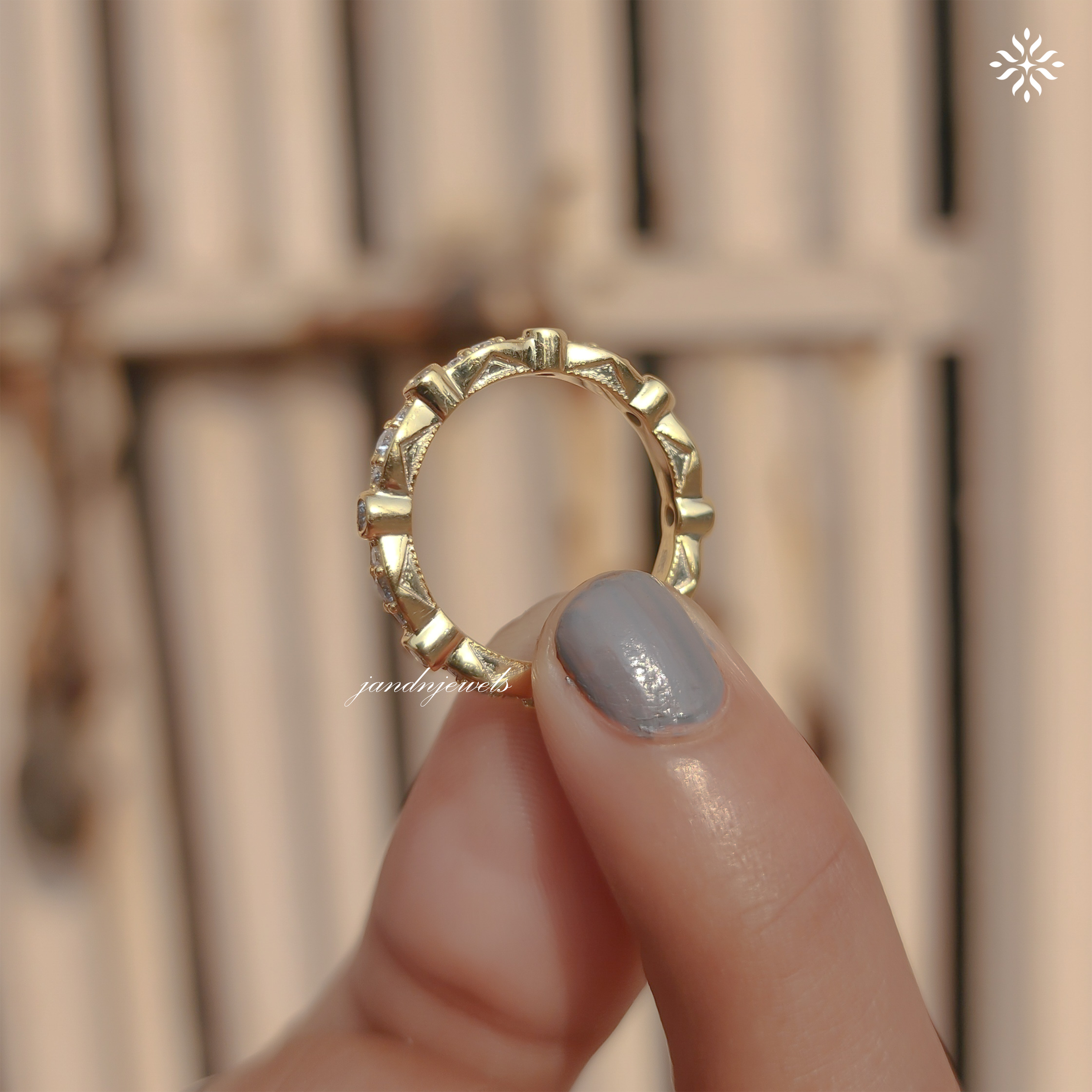 Art Deco Half Eternity Wedding Band Colorless Moissanite Band Migraine Wedding Band Matching Band for Her Wedding Gifts