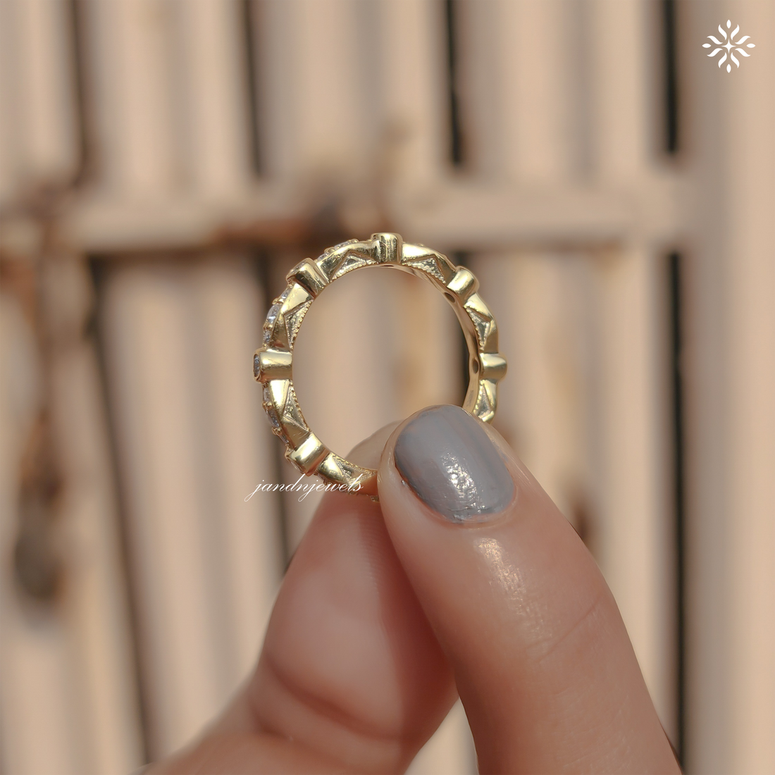 Art Deco Half Eternity Wedding Band Colorless Moissanite Band Migraine Wedding Band Matching Band for Her Wedding Gifts