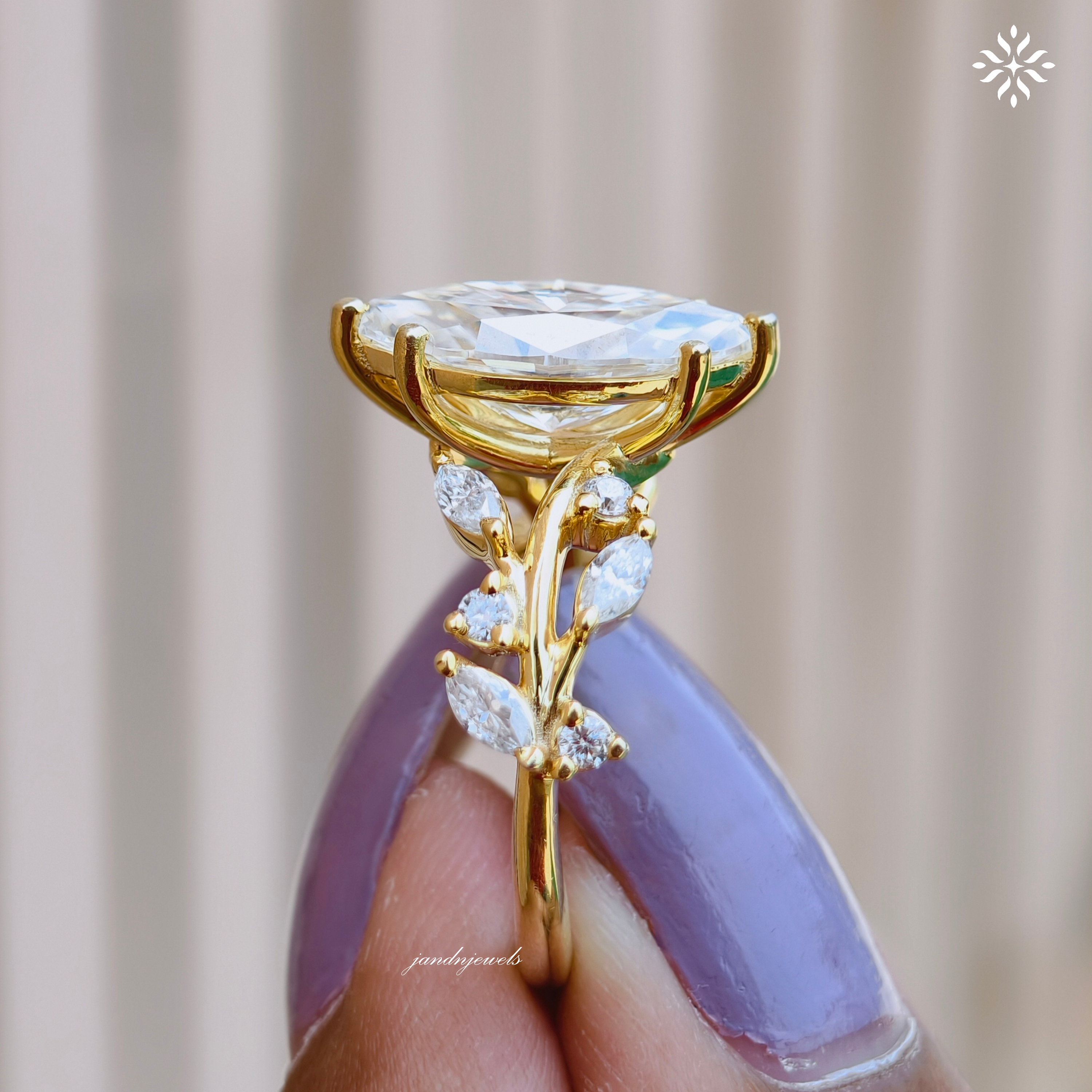 2.5CT Marquise Cut Moissanite Engagement Ring Floral Vine Moissanite Ring 14K Gold Leaf Wedding Ring for Her